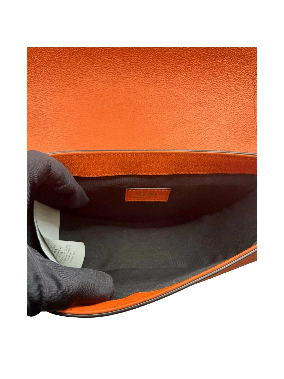 Versace Half-Moon La Medusa Vitello Leather Orange Crossbody Handbag