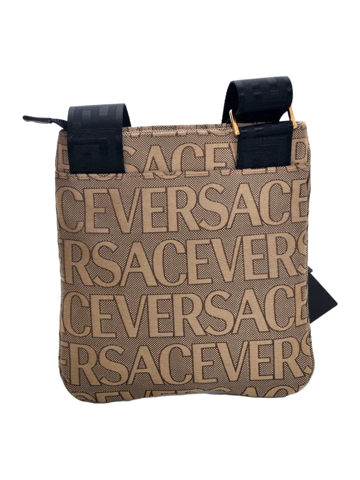 Versace La Medusa Canvas Logo Print Small Crossbody Bag Black Strap