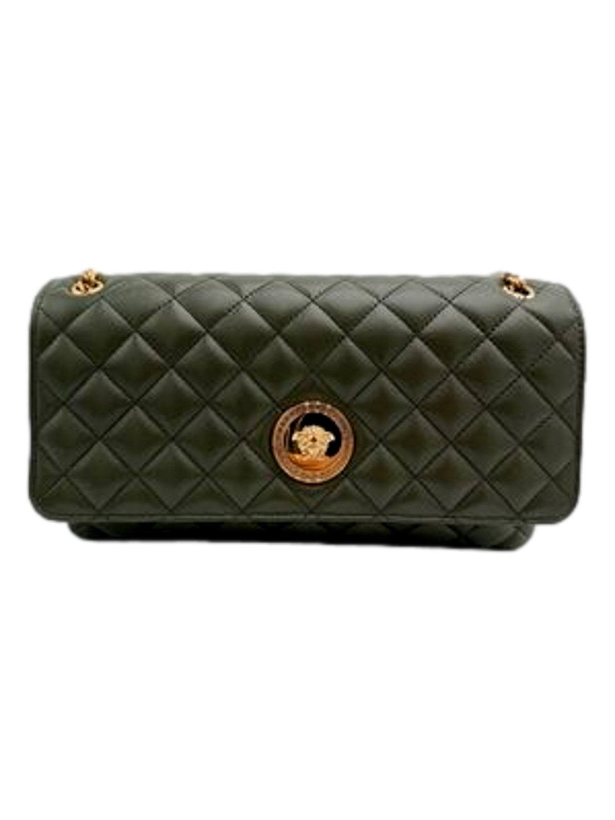 Versace La Medusa Olive Green Quilted Lambskin Chain Crossbody Bag
