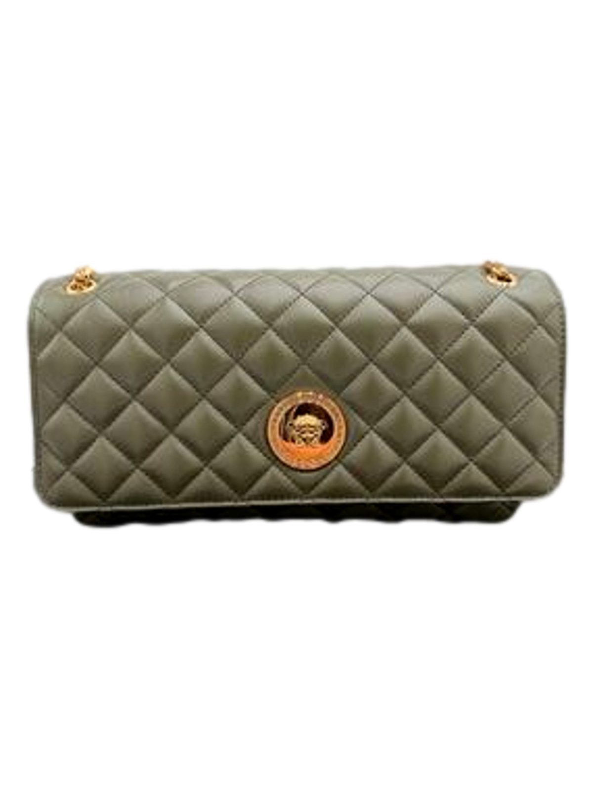 Versace La Medusa Olive Green Quilted Lambskin Chain Crossbody Bag