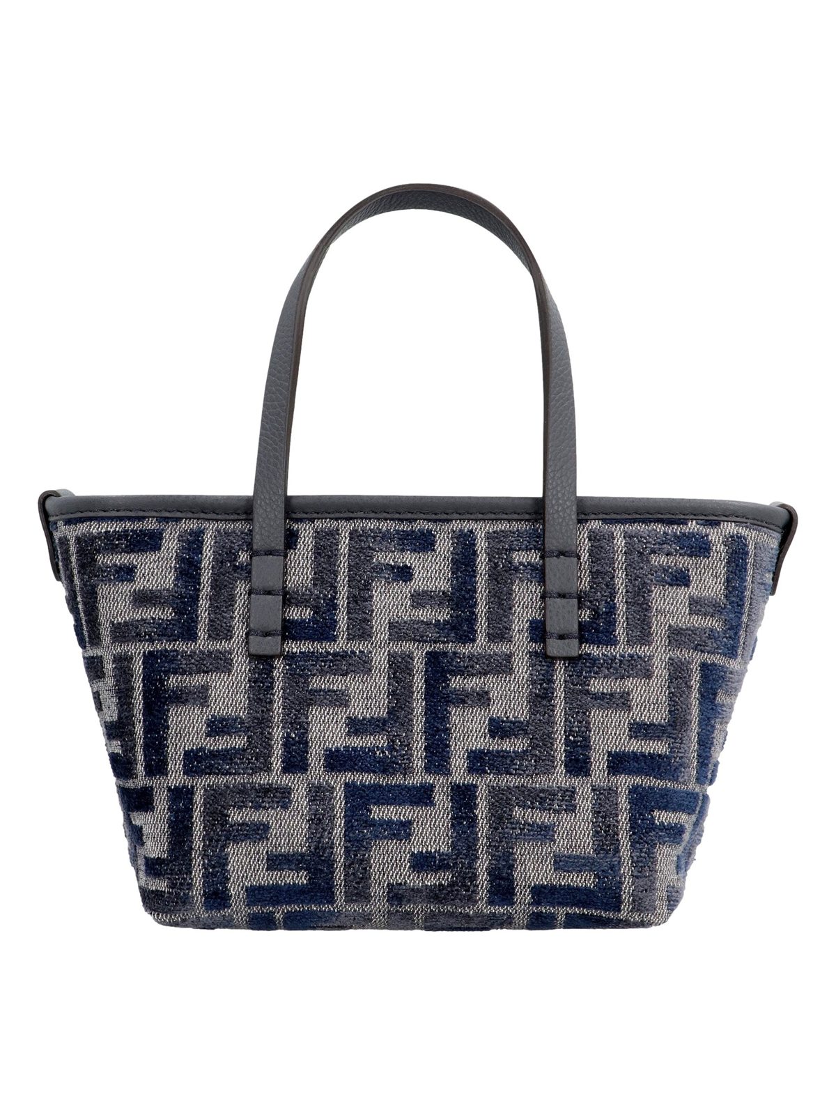 Fendi Mini Roll FF Shopping Tote Blue Gray Chenille Small Handbag