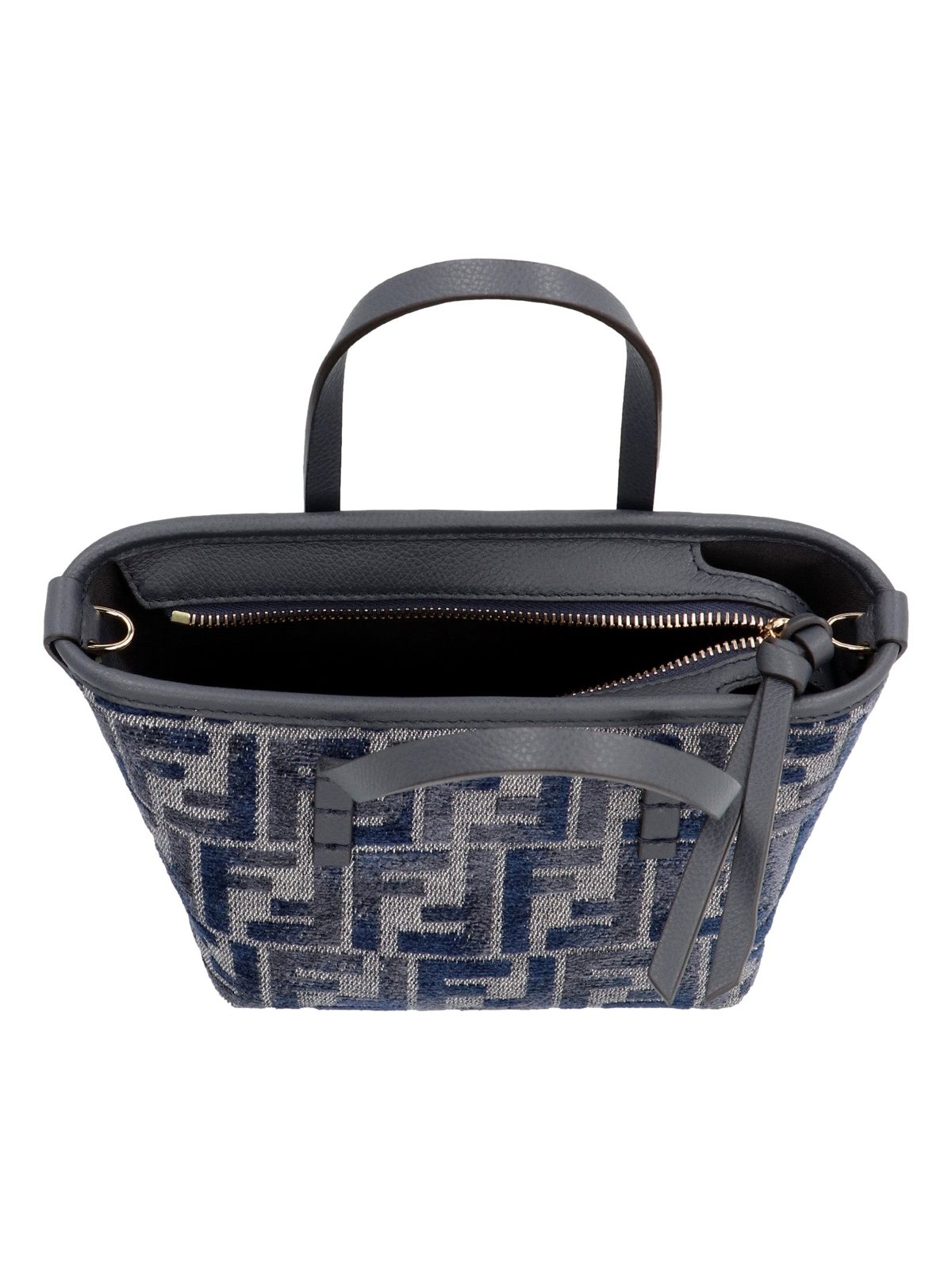 Fendi Mini Roll FF Shopping Tote Blue Gray Chenille Small Handbag