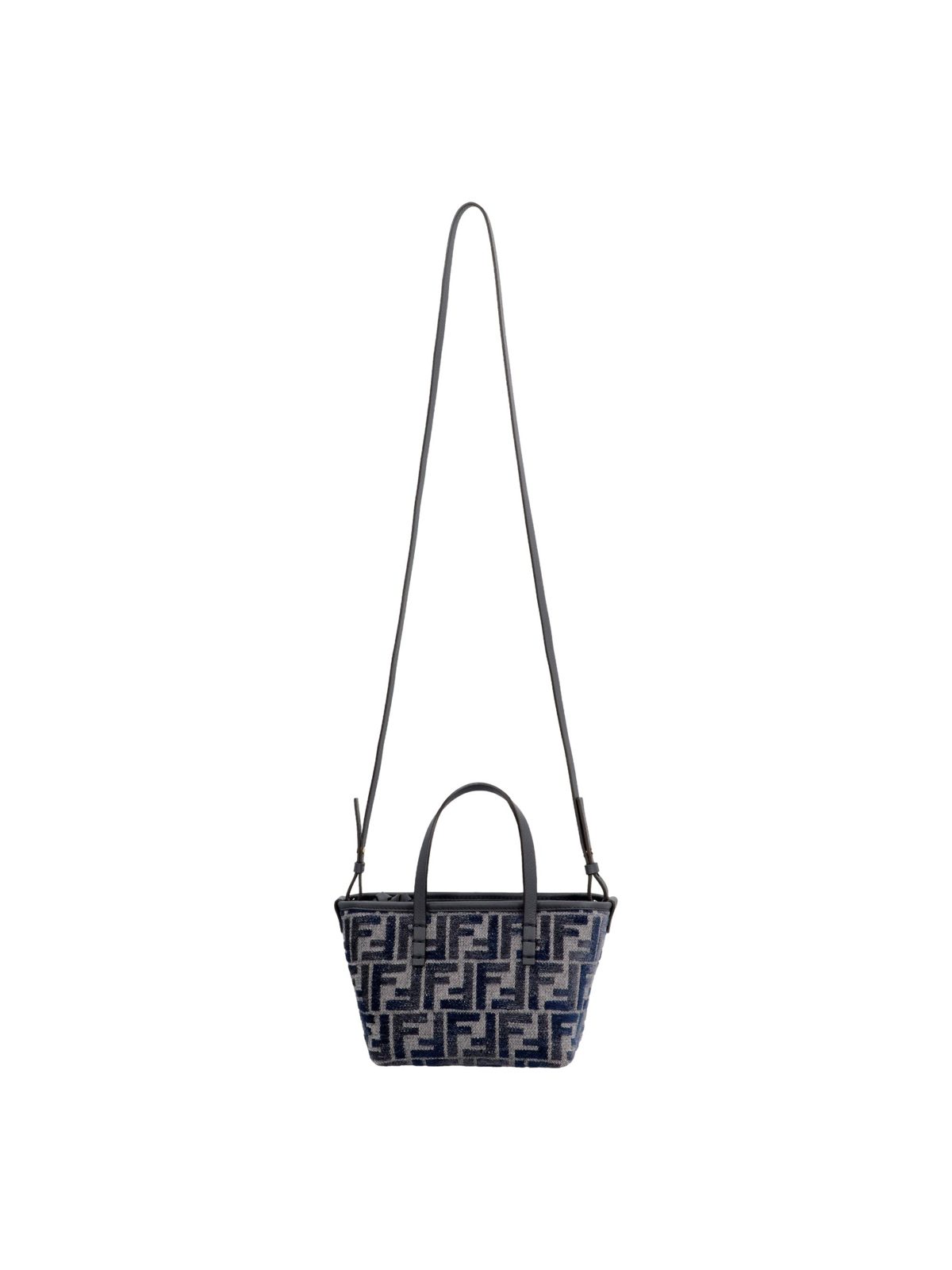 Fendi Mini Roll FF Shopping Tote Blue Gray Chenille Small Handbag