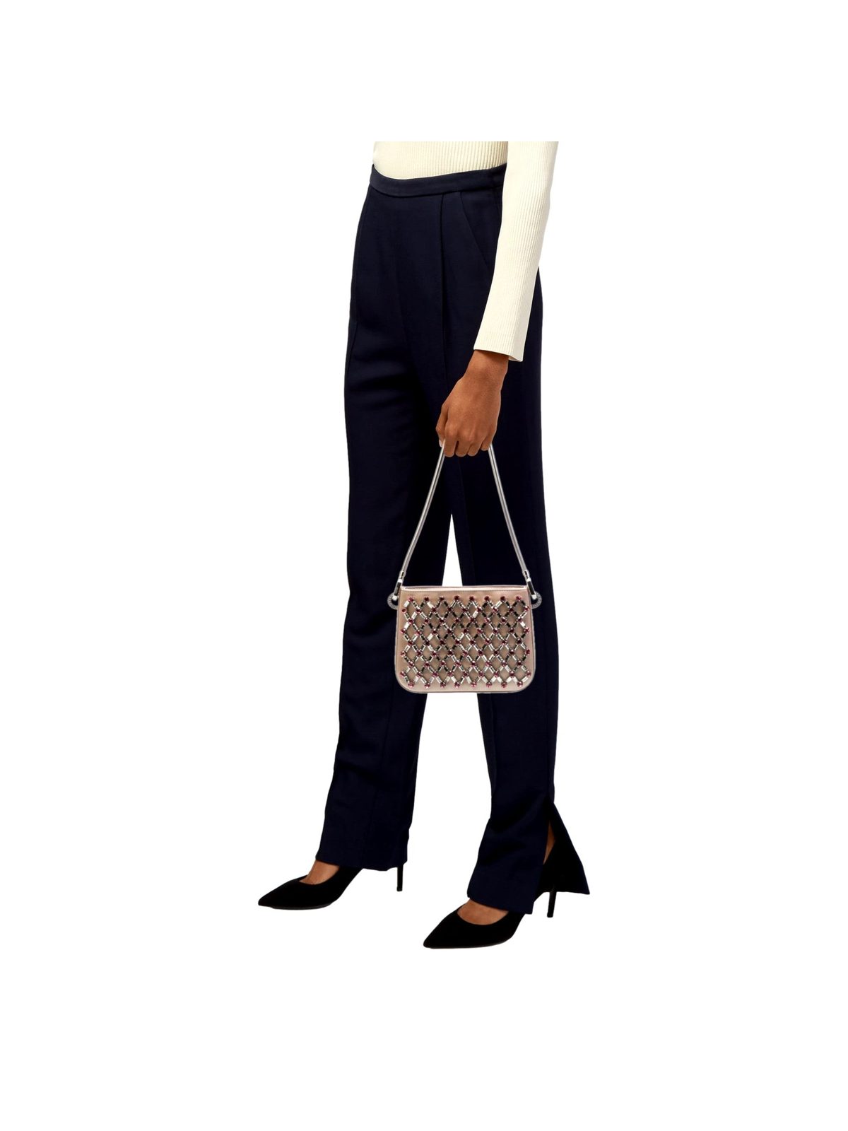 Miu Miu Sassy Crystal Embellished Powder Pink Satin Handbag