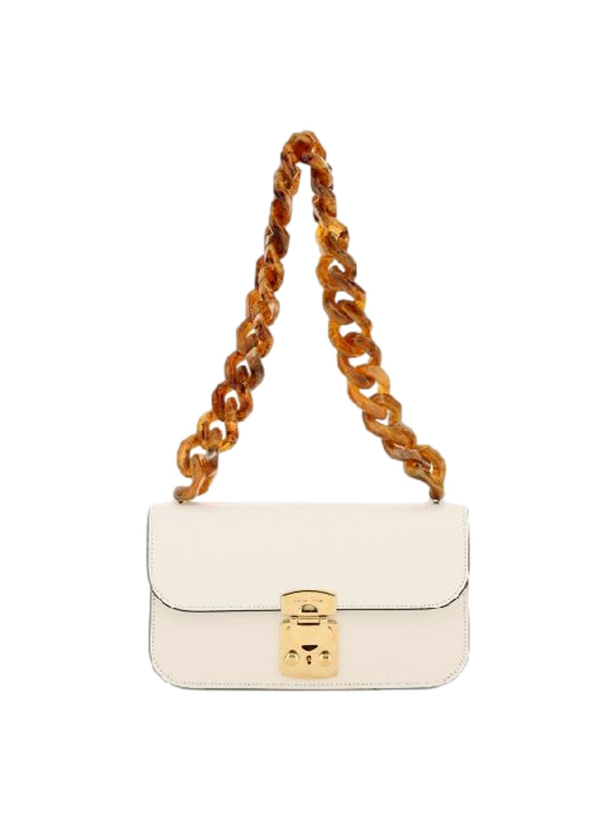 Miu Miu Madras White Leather Tortoise Chain Handbag