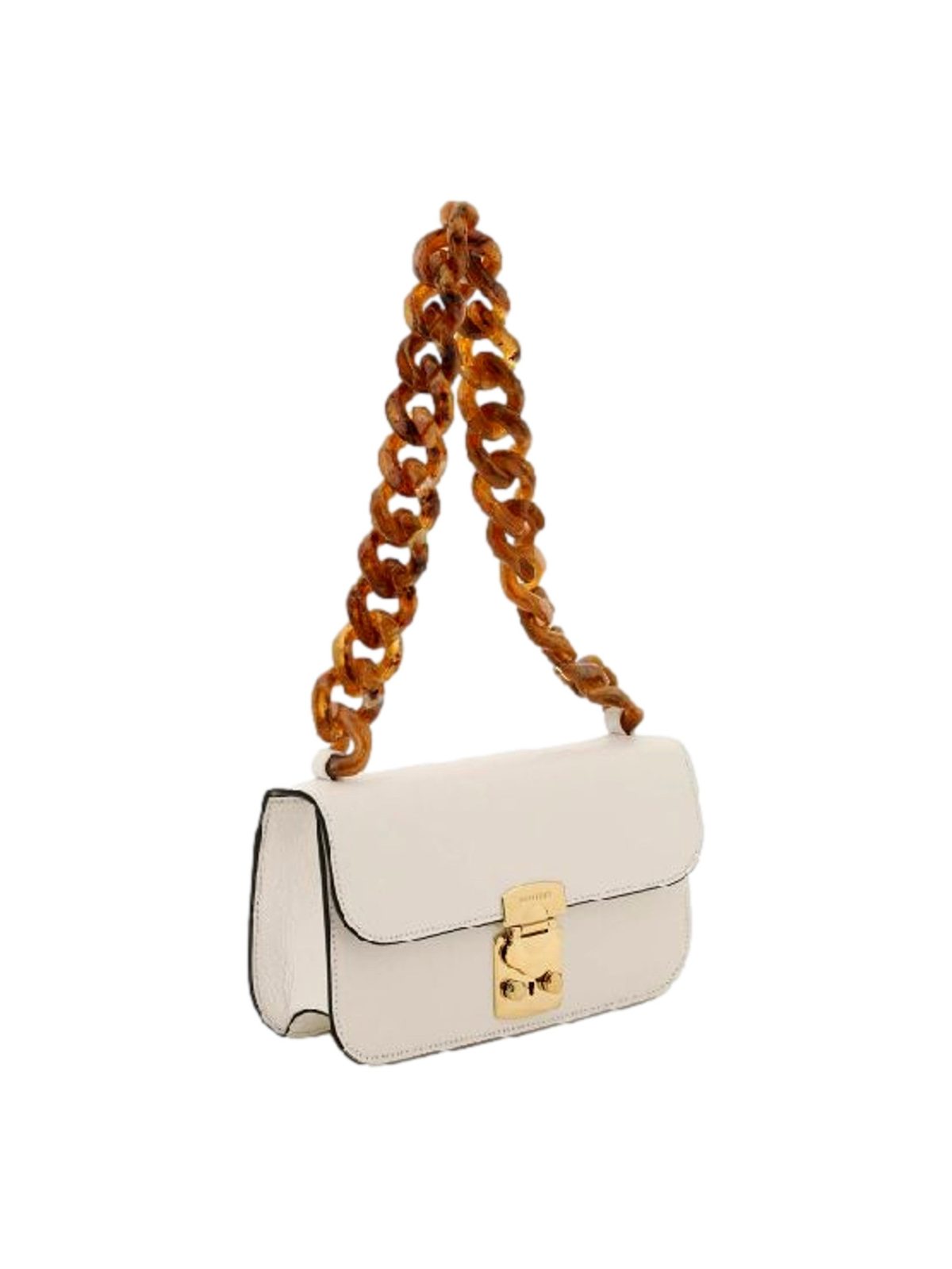 Miu Miu Madras White Leather Tortoise Chain Handbag