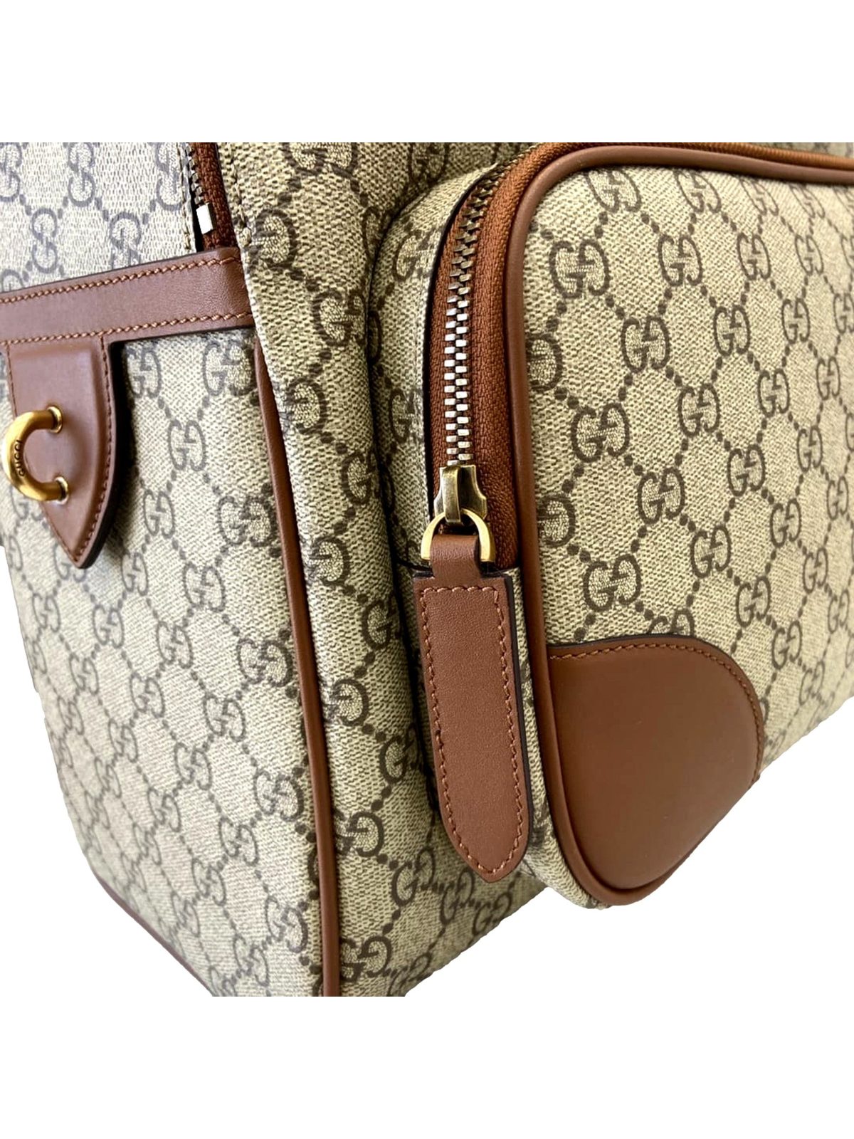 Gucci GG Supreme Medium Backpack Brown Canvas Leather Trim
