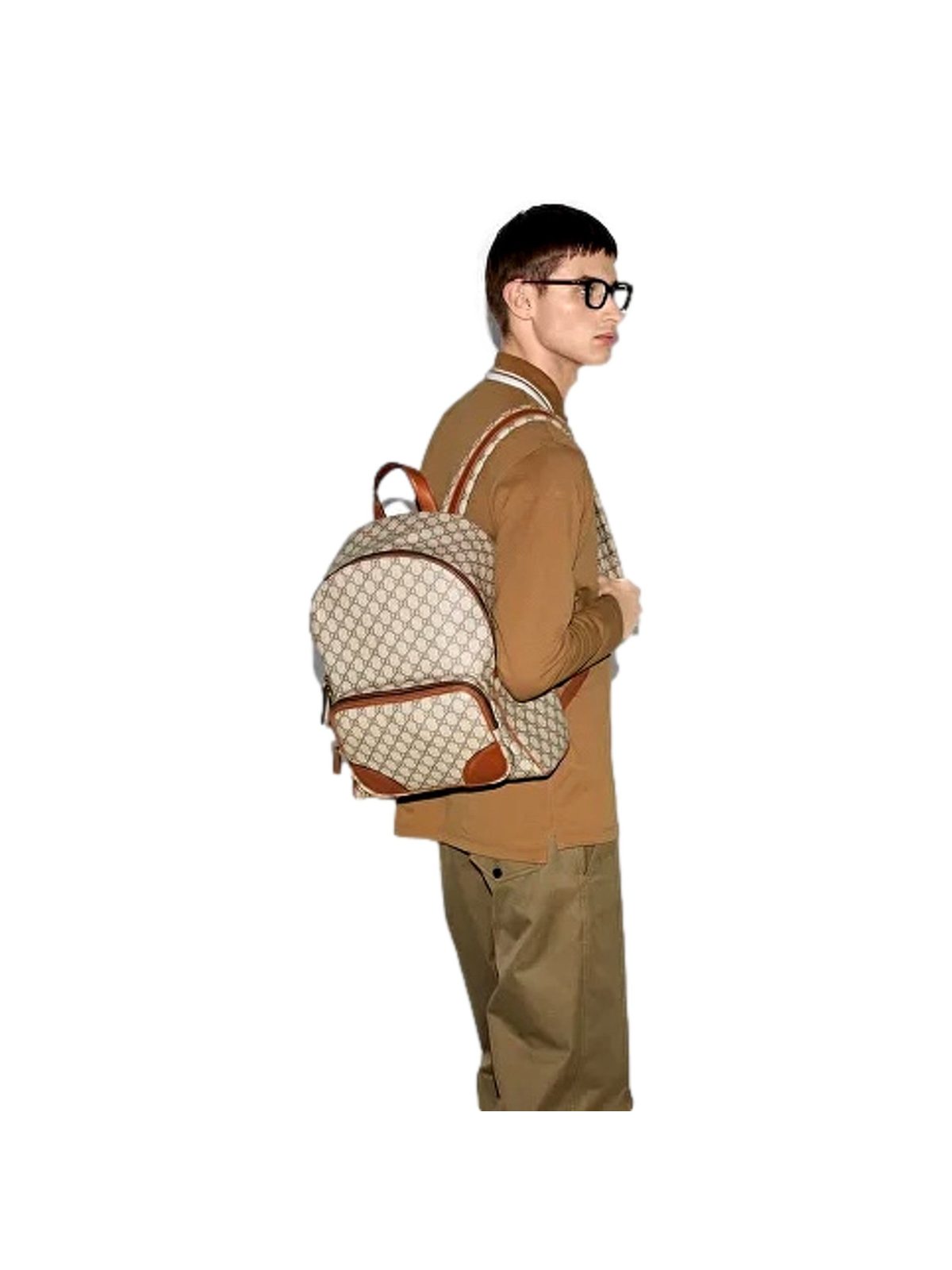 Gucci GG Supreme Medium Backpack Brown Canvas Leather Trim