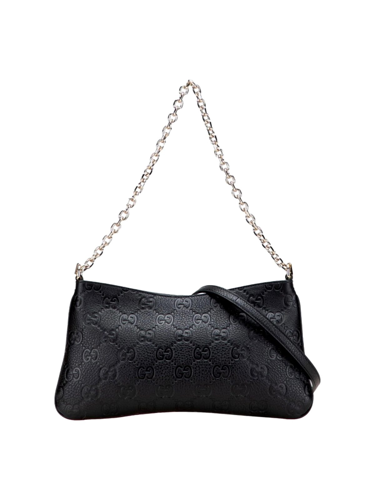 Gucci GG Emblem Black Leather Shoulder Bag Chain Strap