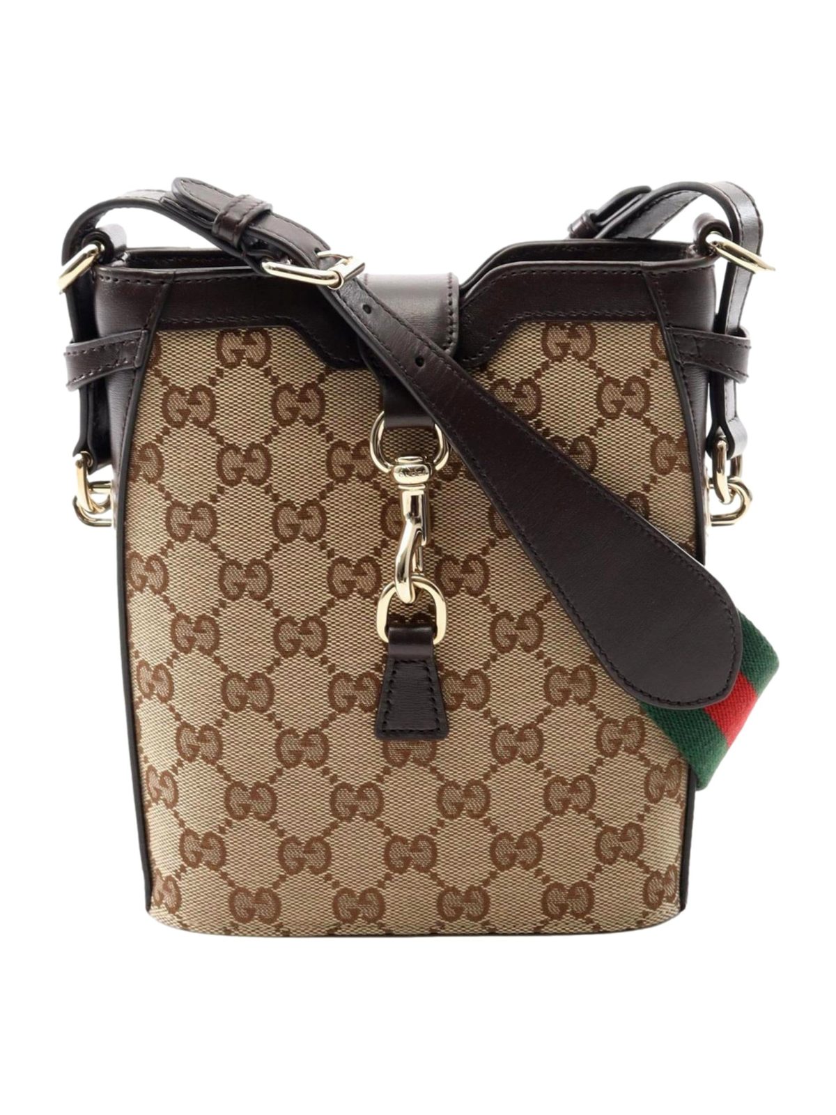 Gucci Original GG Canvas Web Stripe Mini Bucket Bag Beige Brown