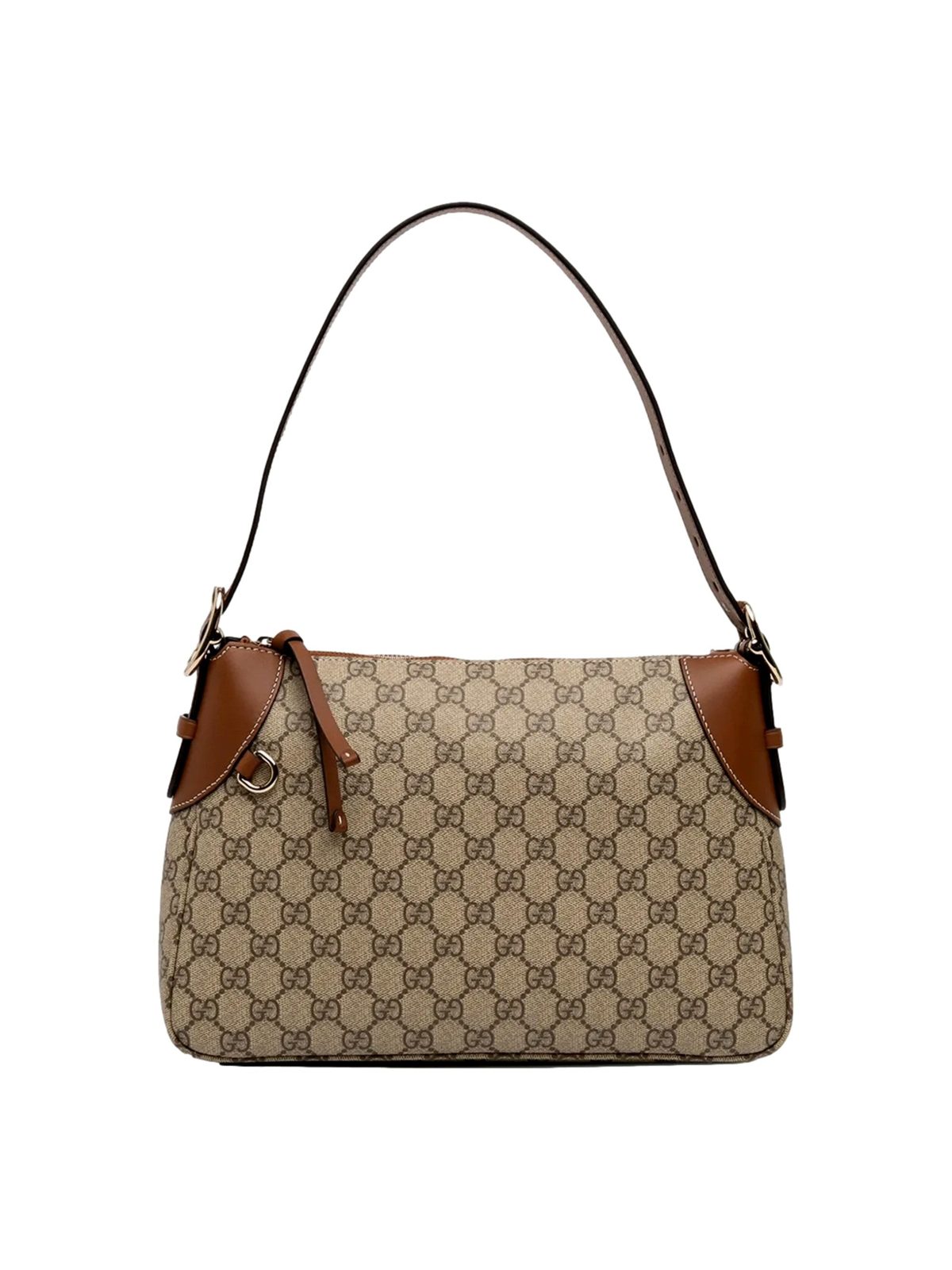 Gucci GG Supreme Emblem Medium Shoulder Bag Brown Beige