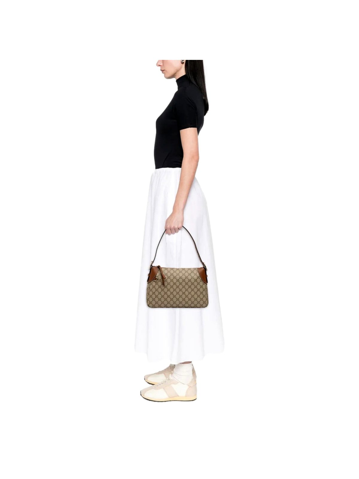 Gucci GG Supreme Emblem Medium Shoulder Bag Brown Beige
