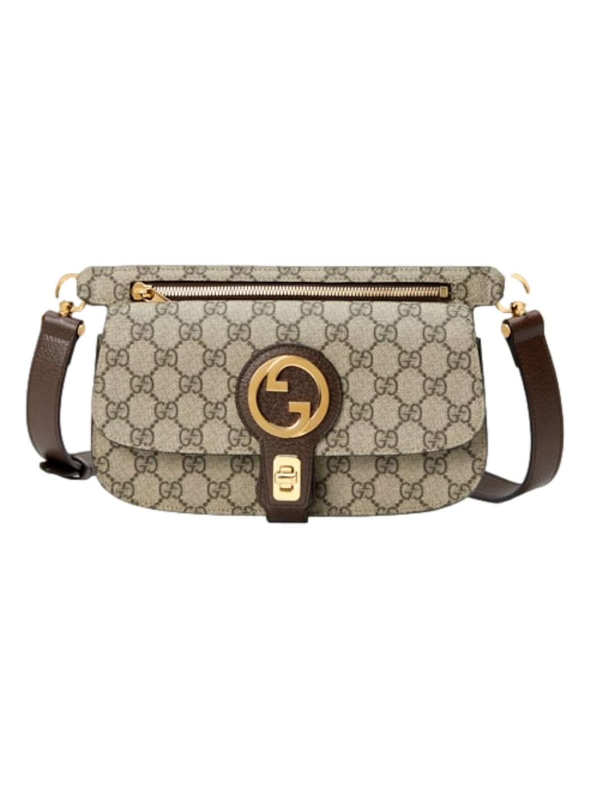 Gucci GG Supreme Blondie Canvas Belt Bag Brown Beige Size 90 Gold Logo