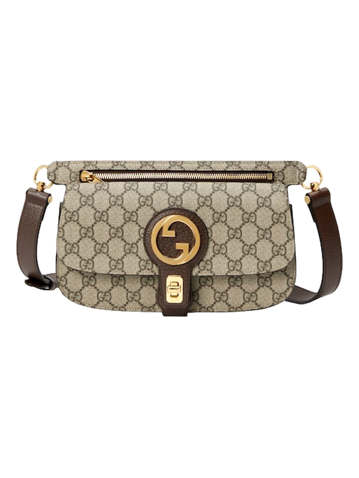 Gucci GG Supreme Blondie Canvas Belt Bag Brown Beige Size 90 Gold Logo