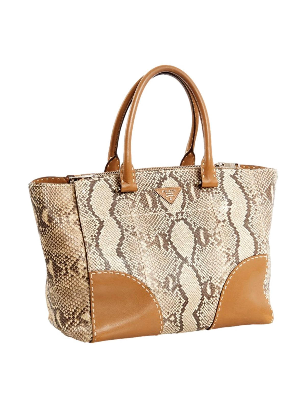 Prada Galleria Natural Python Leather Brown Double Zip Tote Handbag