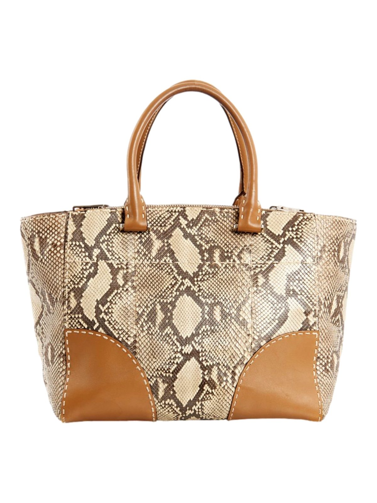 Prada Galleria Natural Python Leather Brown Double Zip Tote Handbag