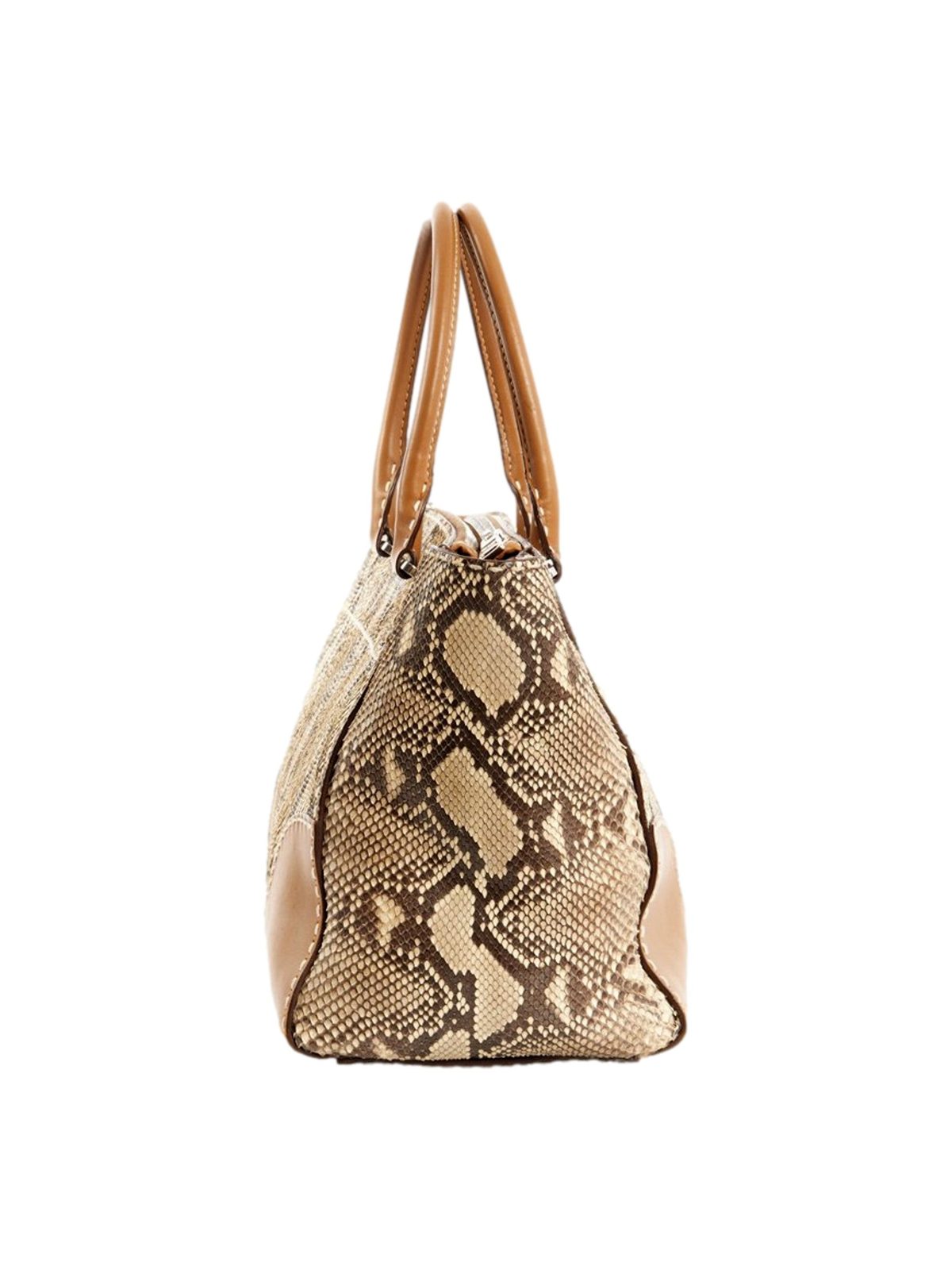 Prada Galleria Natural Python Leather Brown Double Zip Tote Handbag