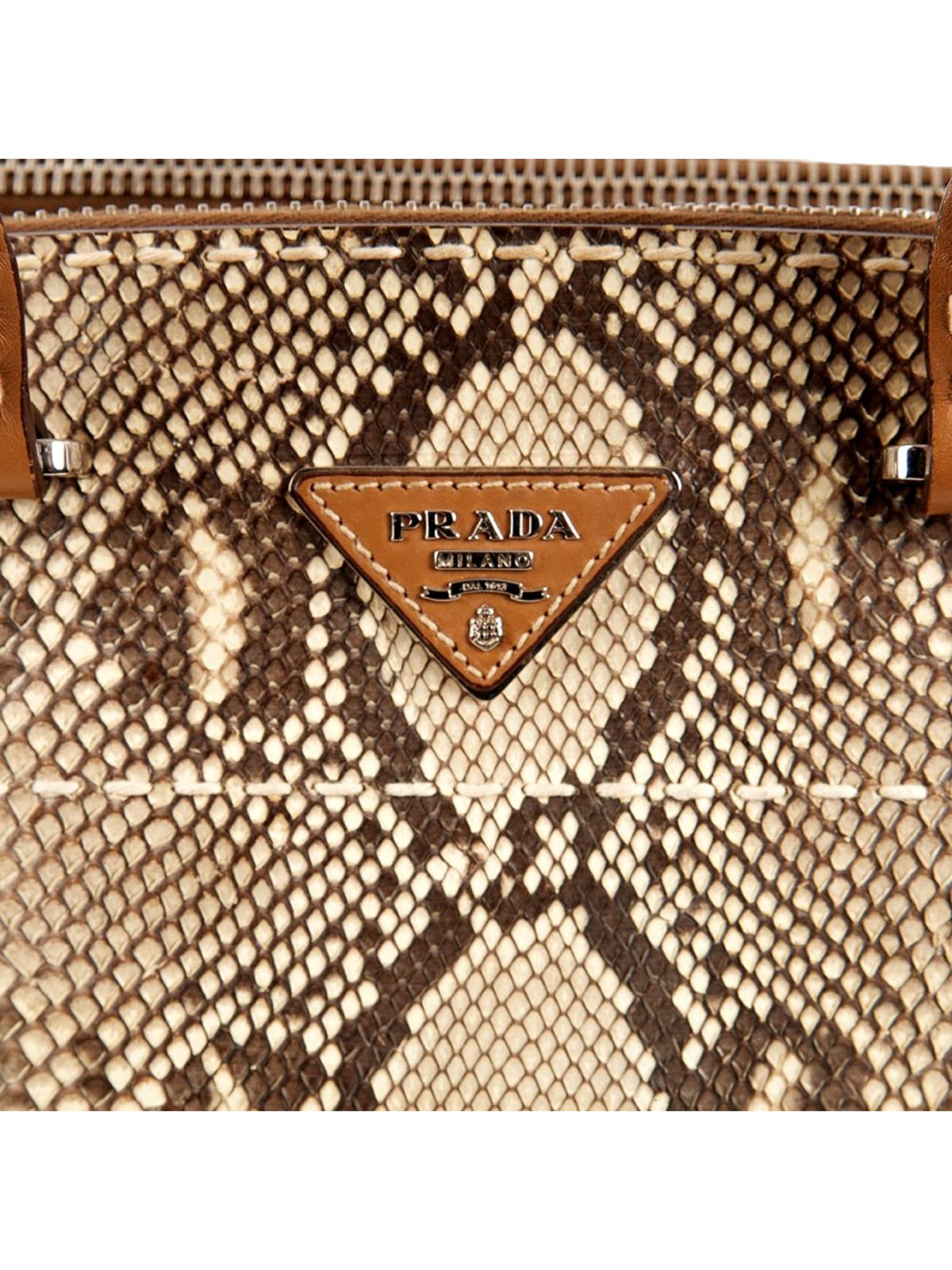 Prada Galleria Natural Python Leather Brown Double Zip Tote Handbag