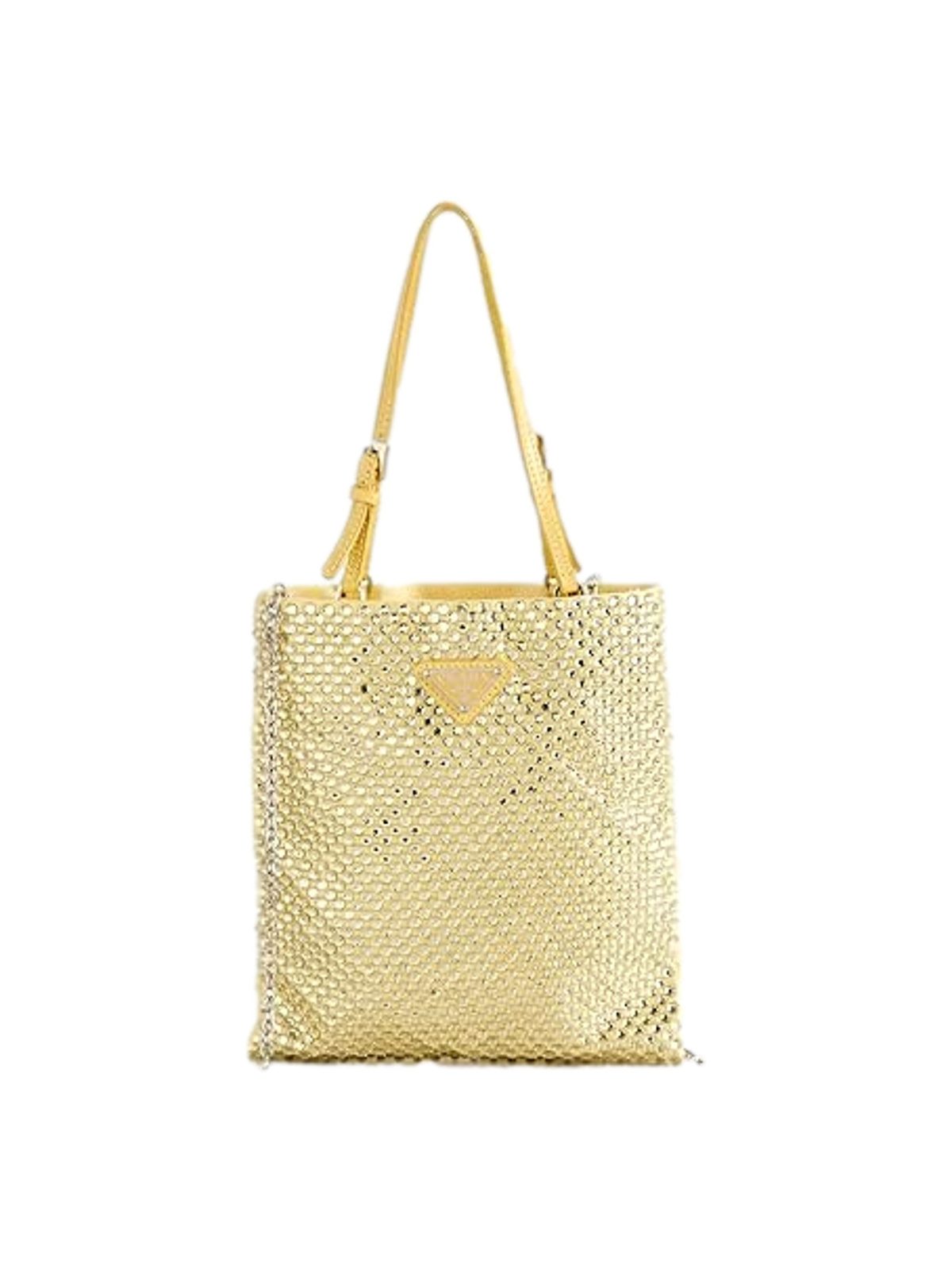 Prada Mini Satin Crystal Embellished Double Handle Crossbody Handbag Yellow