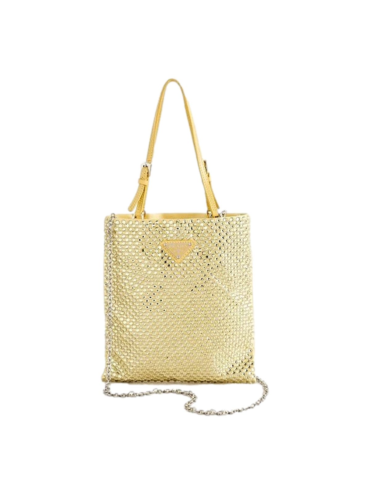 Prada Mini Satin Crystal Embellished Double Handle Crossbody Handbag Yellow