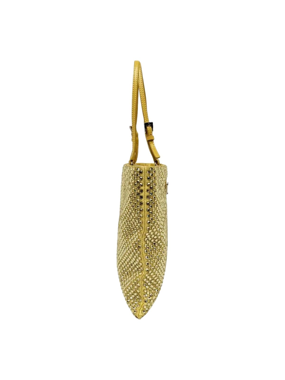 Prada Mini Satin Crystal Embellished Double Handle Crossbody Handbag Yellow
