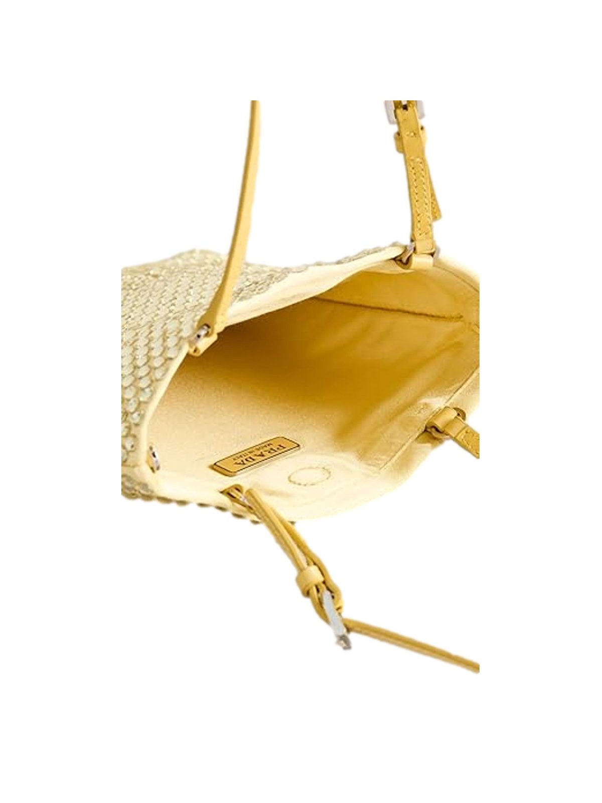 Prada Mini Satin Crystal Embellished Double Handle Crossbody Handbag Yellow
