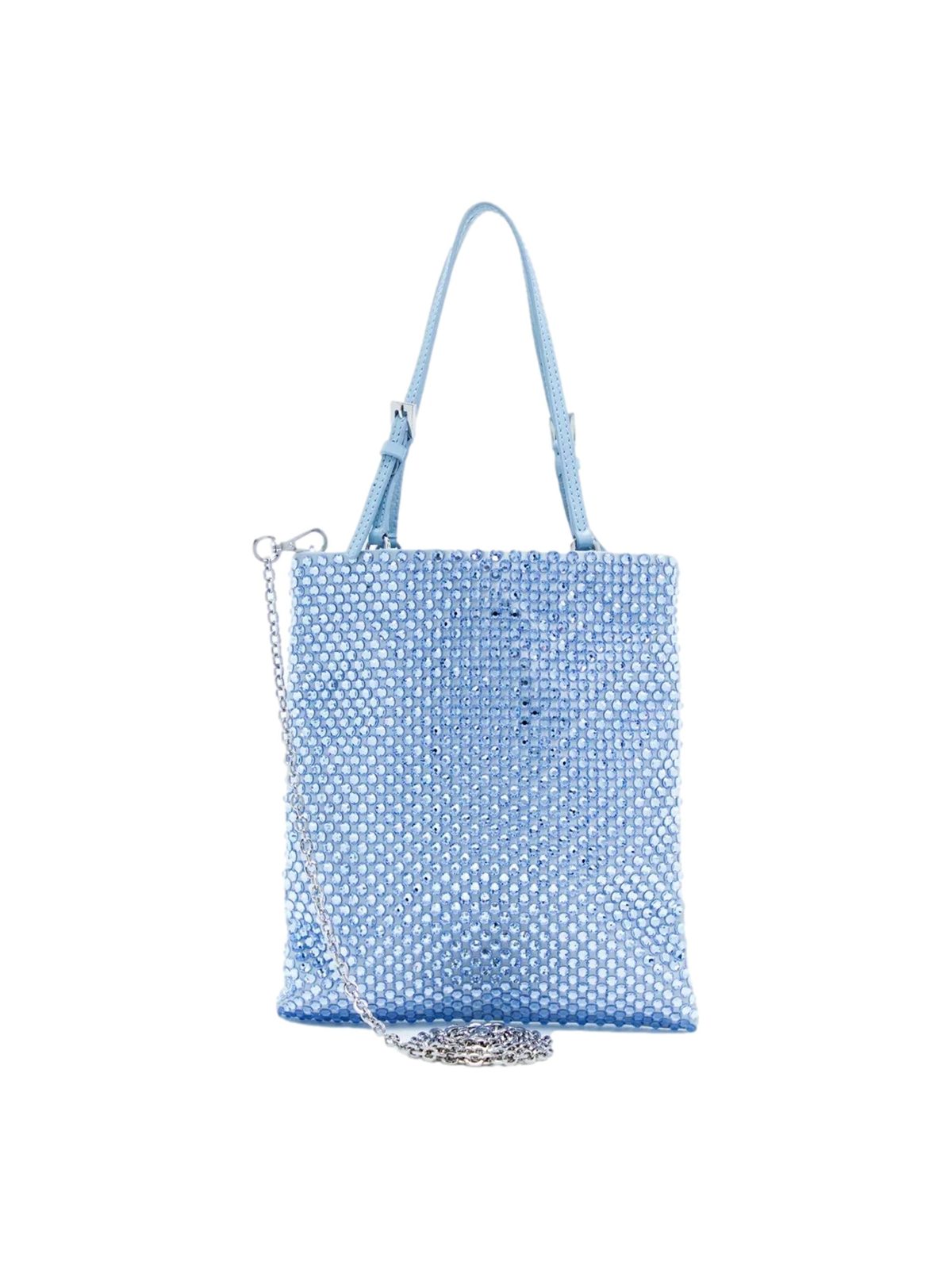 Prada Mini Satin Crystal Embellished Double Handle Crossbody Handbag Light Blue