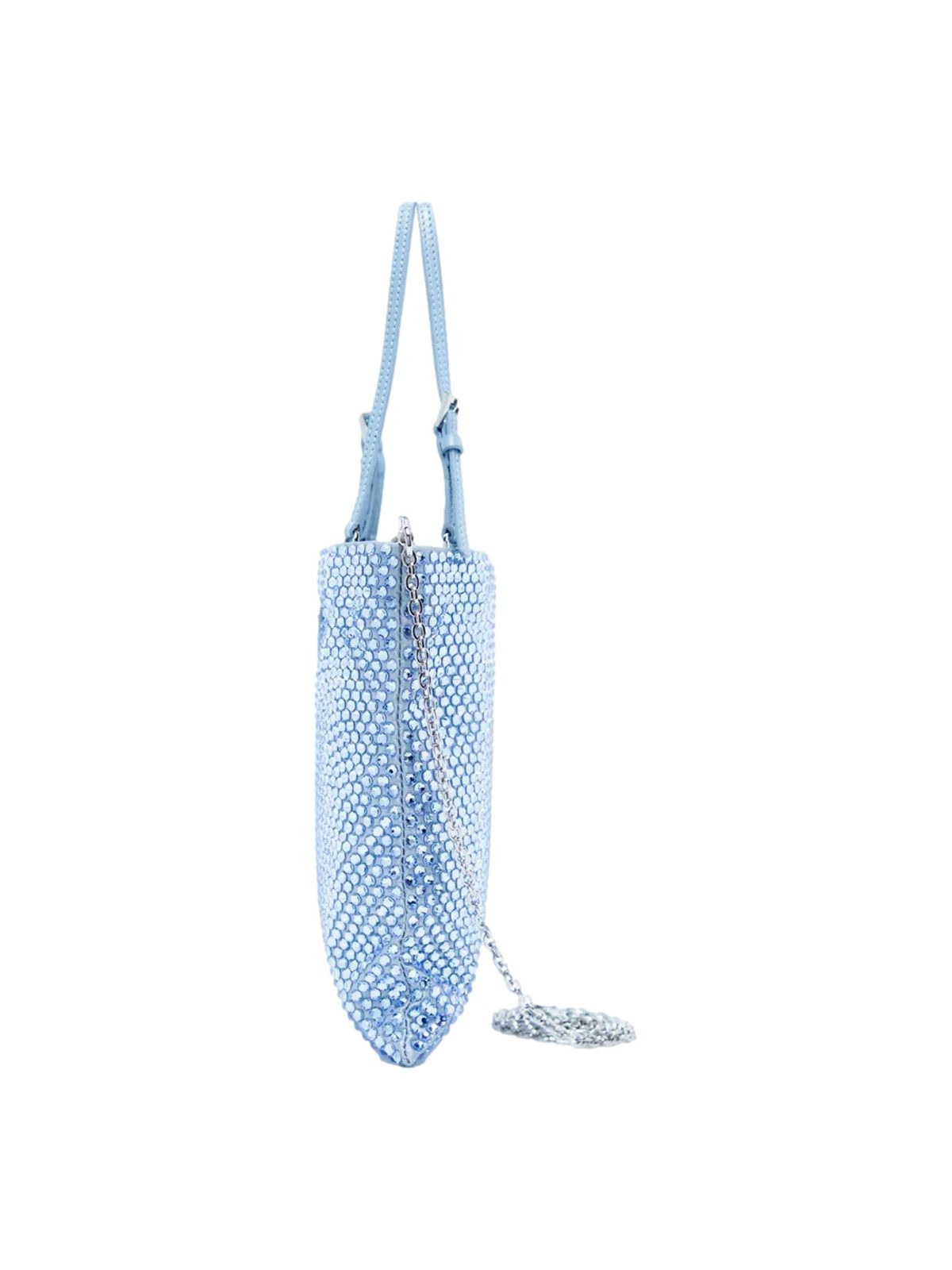 Prada Mini Satin Crystal Embellished Double Handle Crossbody Handbag Light Blue