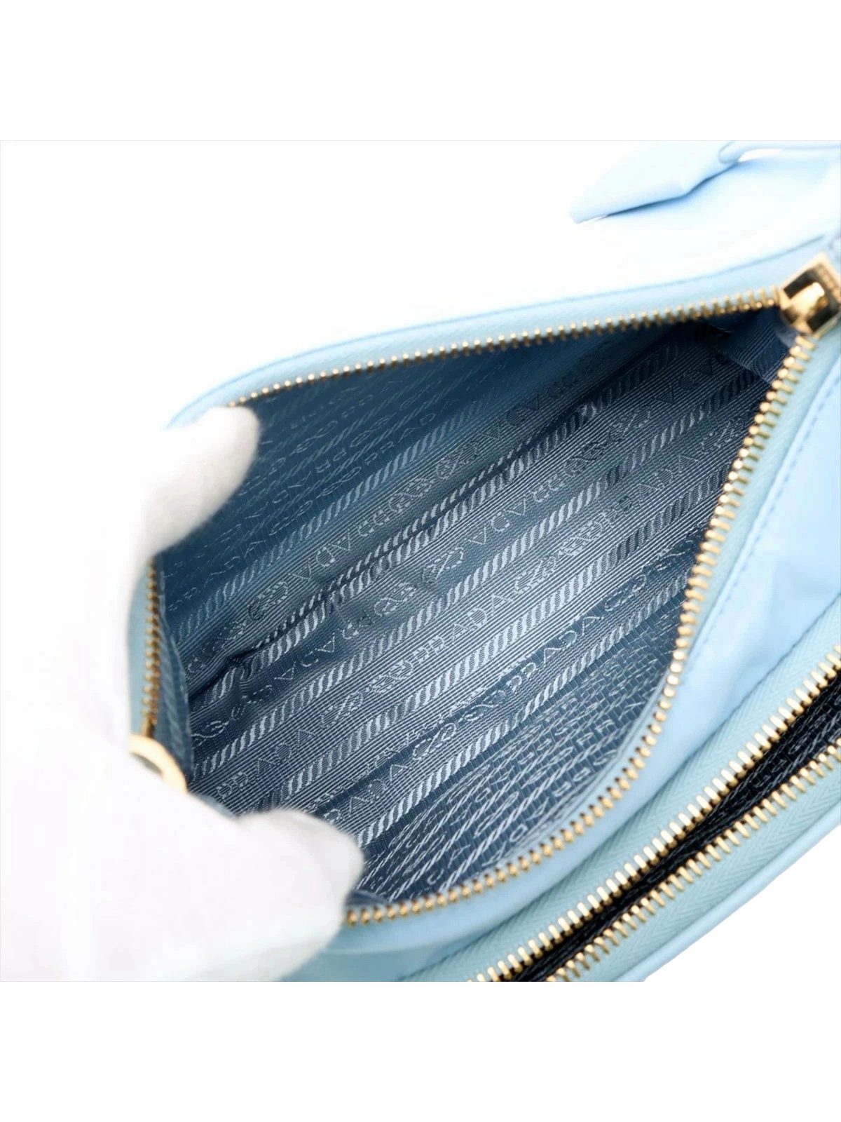 Prada 2Way Tessuto Nylon and Ostrich Leather Shoulder Handbag in Cielo Blue