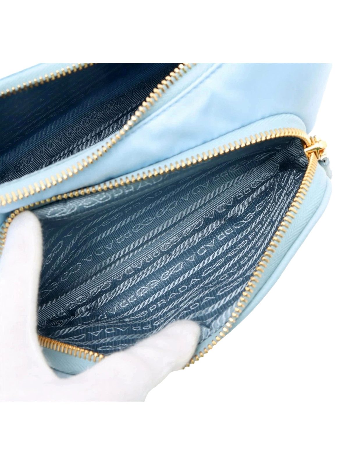 Prada 2Way Tessuto Nylon and Ostrich Leather Shoulder Handbag in Cielo Blue