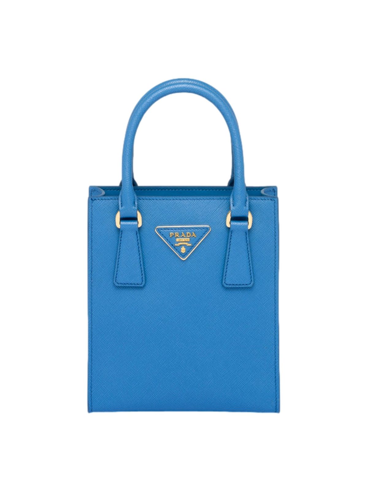 Prada Saffiano Leather Top Handle Mini Shopper Crossbody Bag in Blue