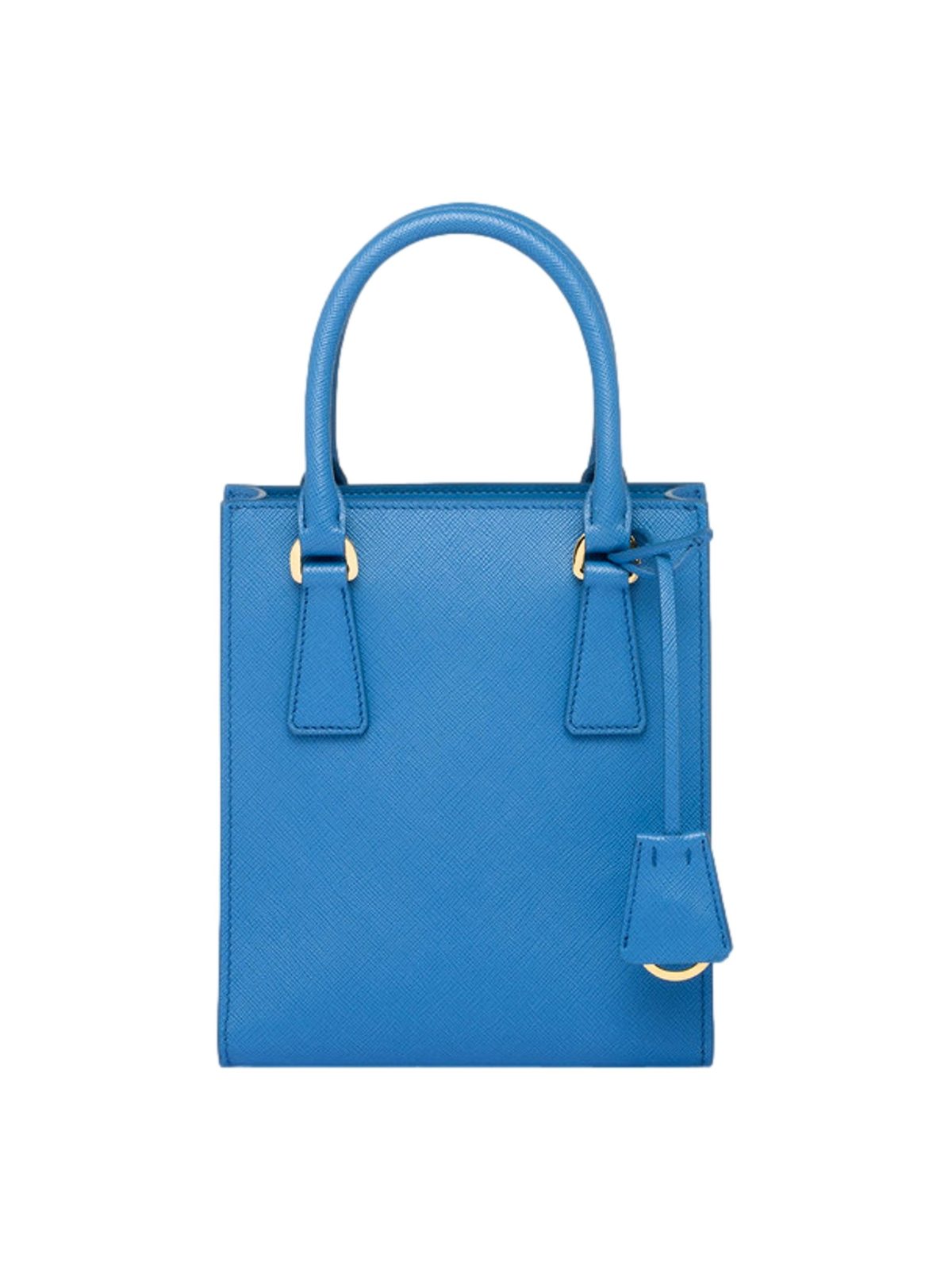 Prada Saffiano Leather Top Handle Mini Shopper Crossbody Bag in Blue