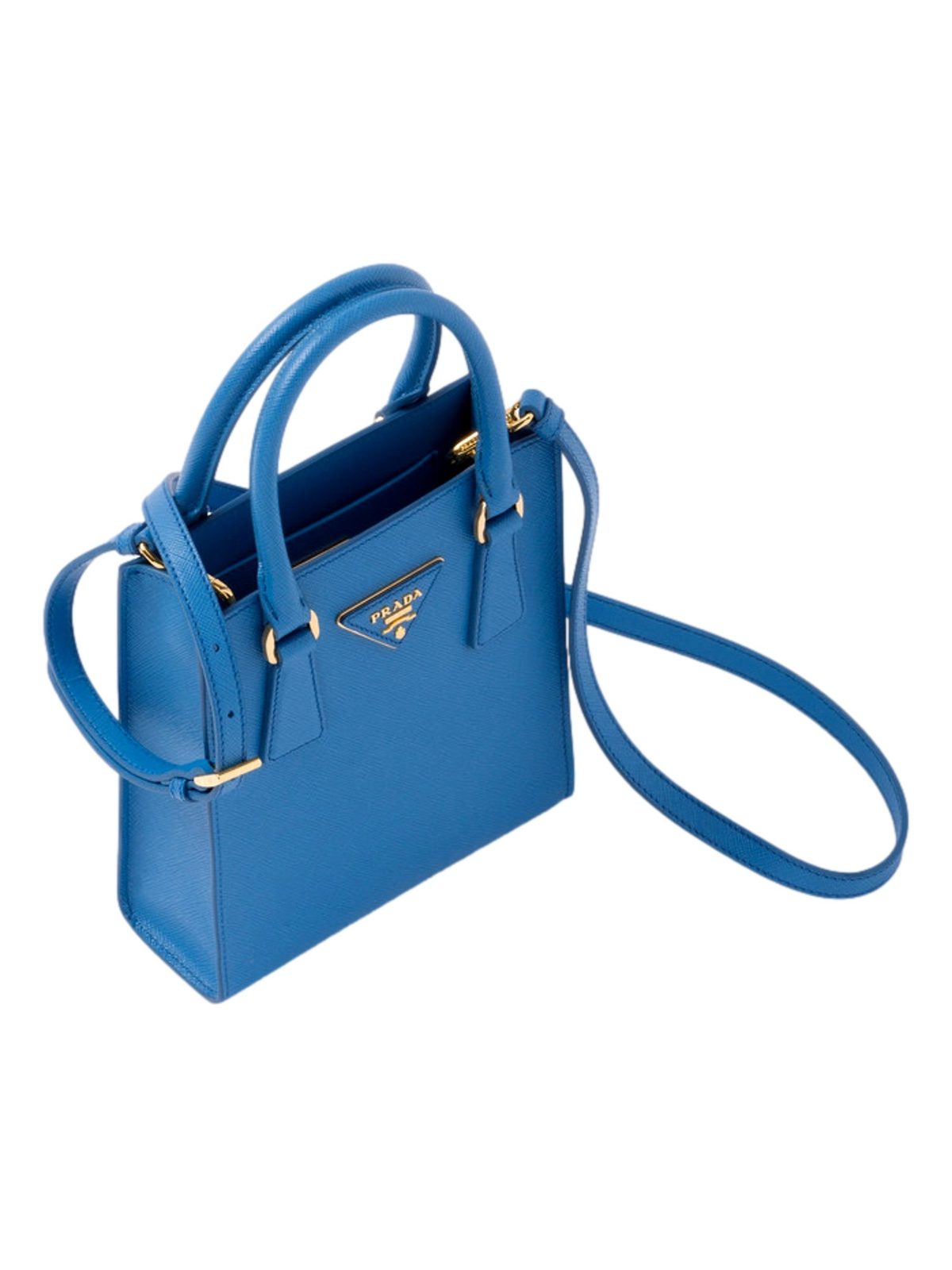Prada Saffiano Leather Top Handle Mini Shopper Crossbody Bag in Blue