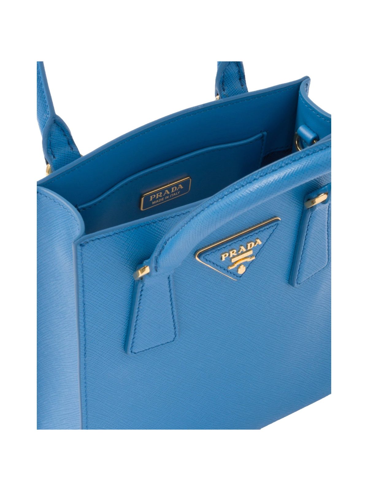 Prada Saffiano Leather Top Handle Mini Shopper Crossbody Bag in Blue