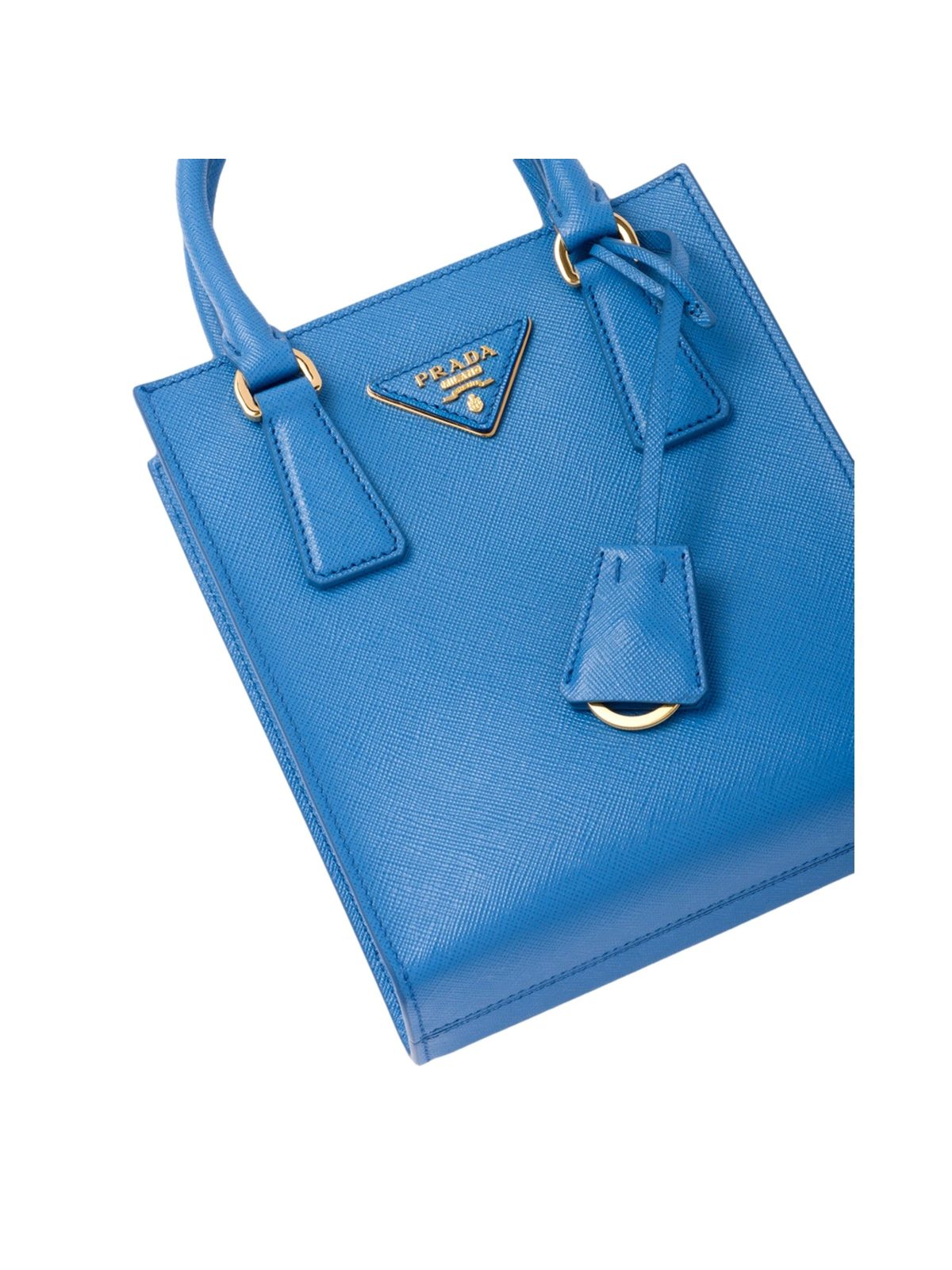 Prada Saffiano Leather Top Handle Mini Shopper Crossbody Bag in Blue