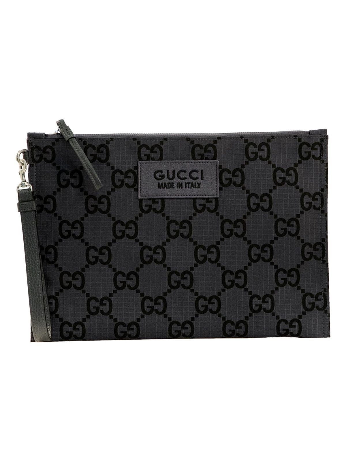 Gucci Ripstop Canvas Jumbo GG Large Clutch Wristlet Gray Black