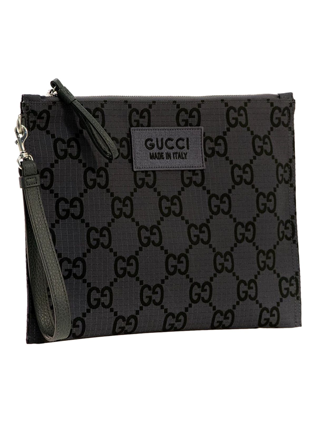 Gucci Ripstop Canvas Jumbo GG Large Clutch Wristlet Gray Black