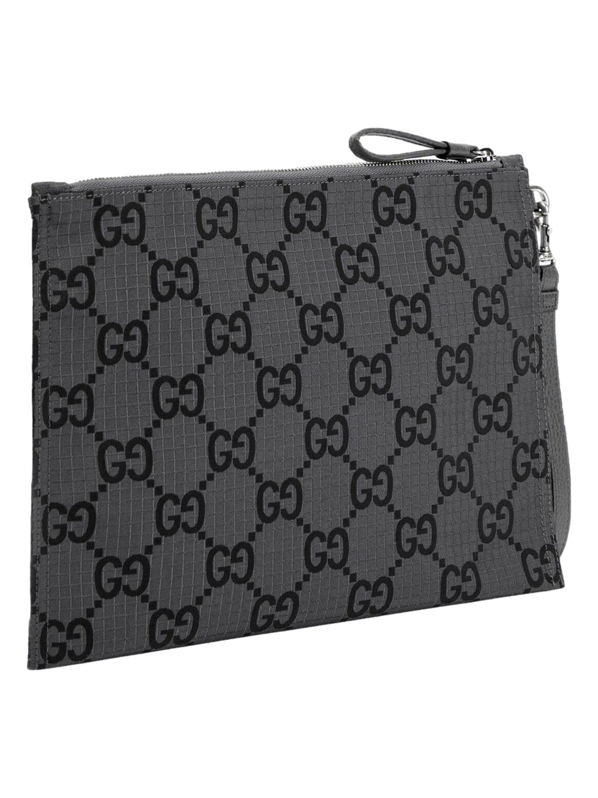 Gucci Ripstop Canvas Jumbo GG Large Clutch Wristlet Gray Black