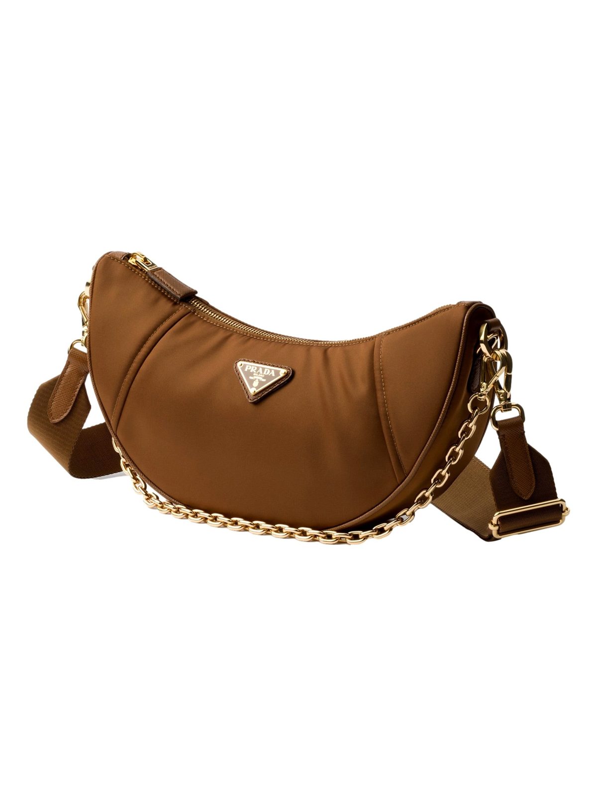 Prada Demi Lune Re-Nylon Crescent Shoulder Bag in Brown