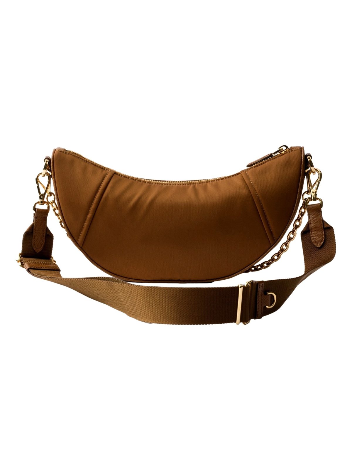 Prada Demi Lune Re-Nylon Crescent Shoulder Bag in Brown