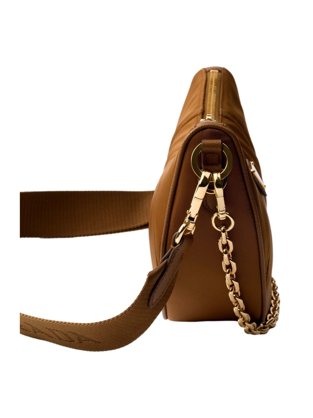 Prada Demi Lune Re-Nylon Crescent Shoulder Bag in Brown