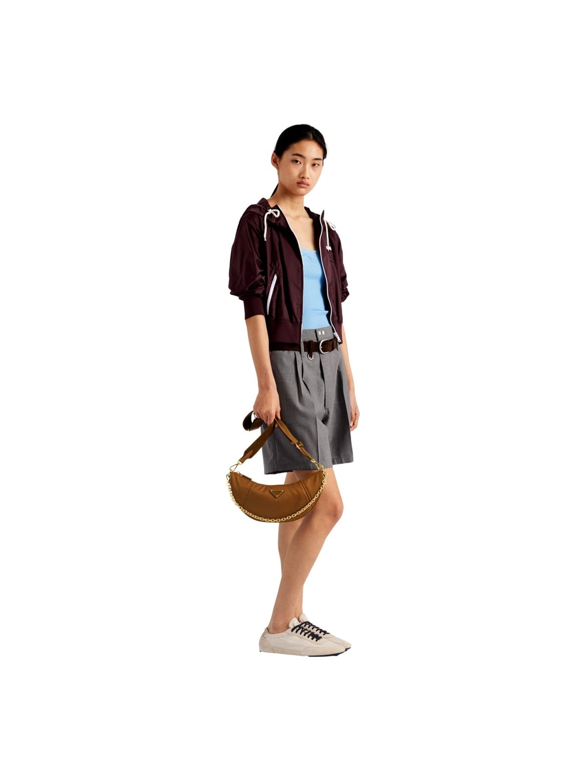 Prada Demi Lune Re-Nylon Crescent Shoulder Bag in Brown