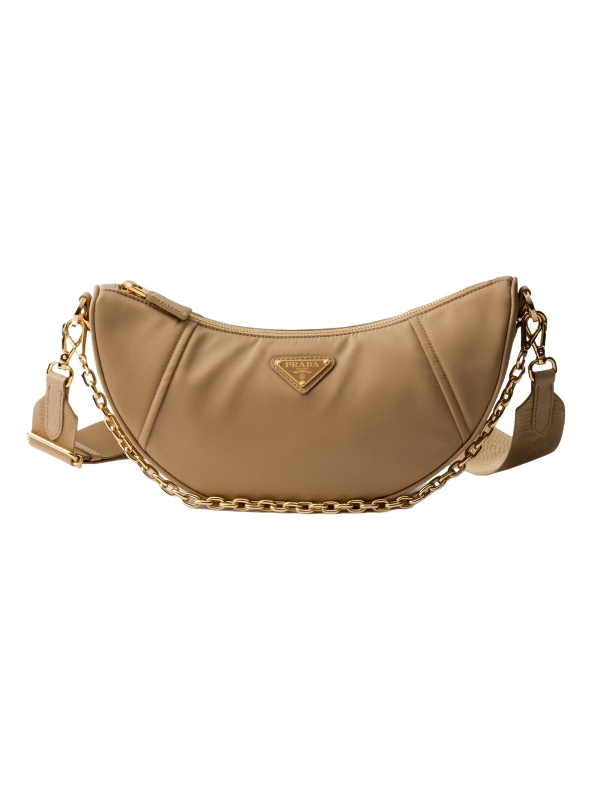 Prada Demi Lune Re-Nylon Crescent Shoulder Bag in Beige