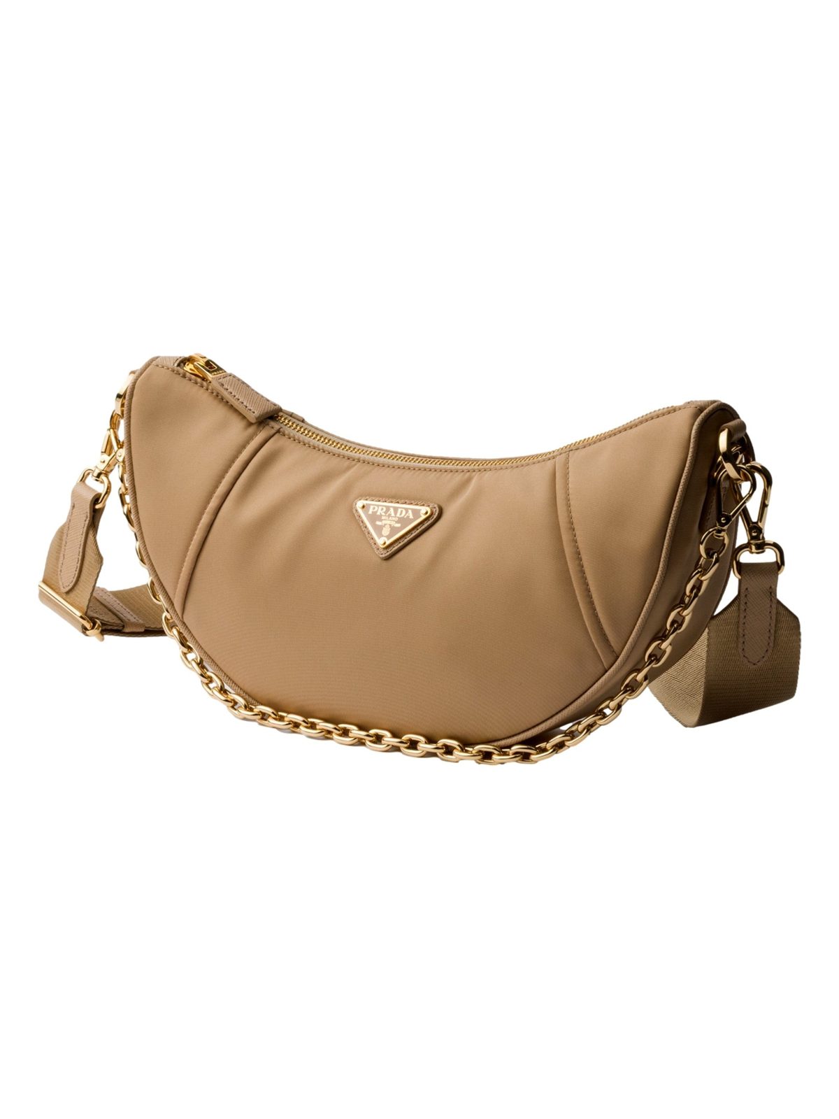 Prada Demi Lune Re-Nylon Crescent Shoulder Bag in Beige
