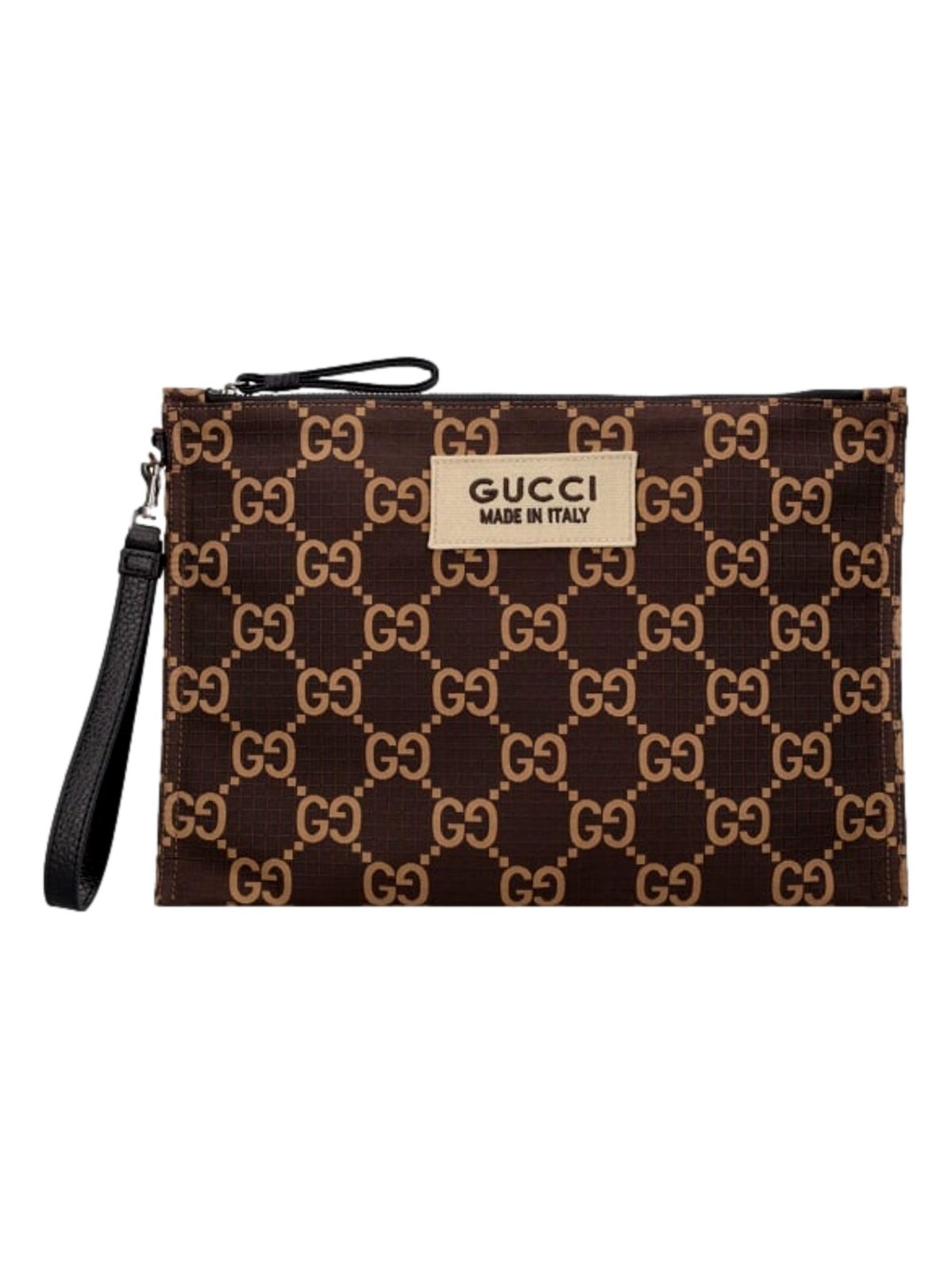 Gucci Ripstop Canvas Jumbo GG Large Clutch Wristlet Brown Beige