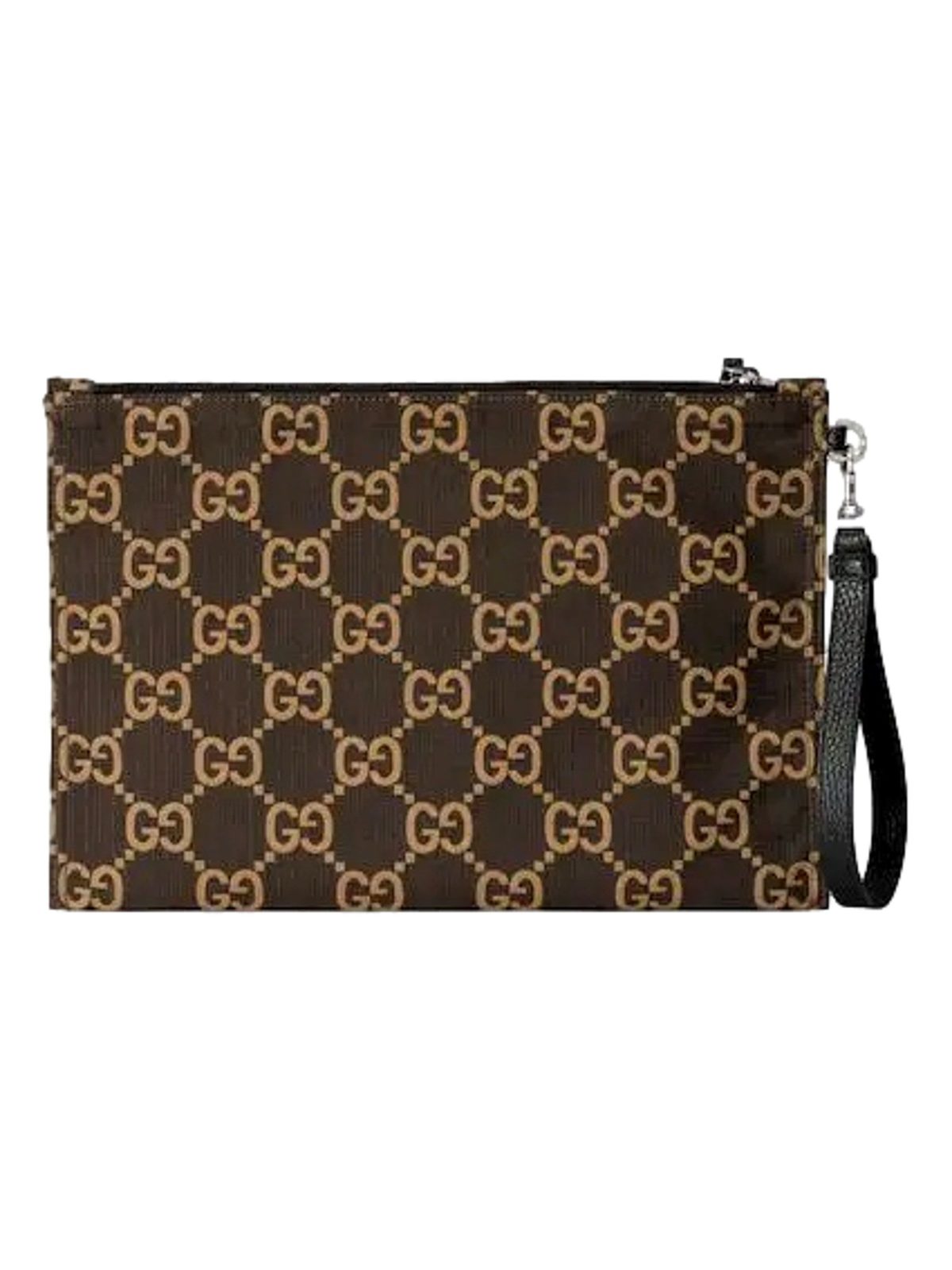 Gucci Ripstop Canvas Jumbo GG Large Clutch Wristlet Brown Beige