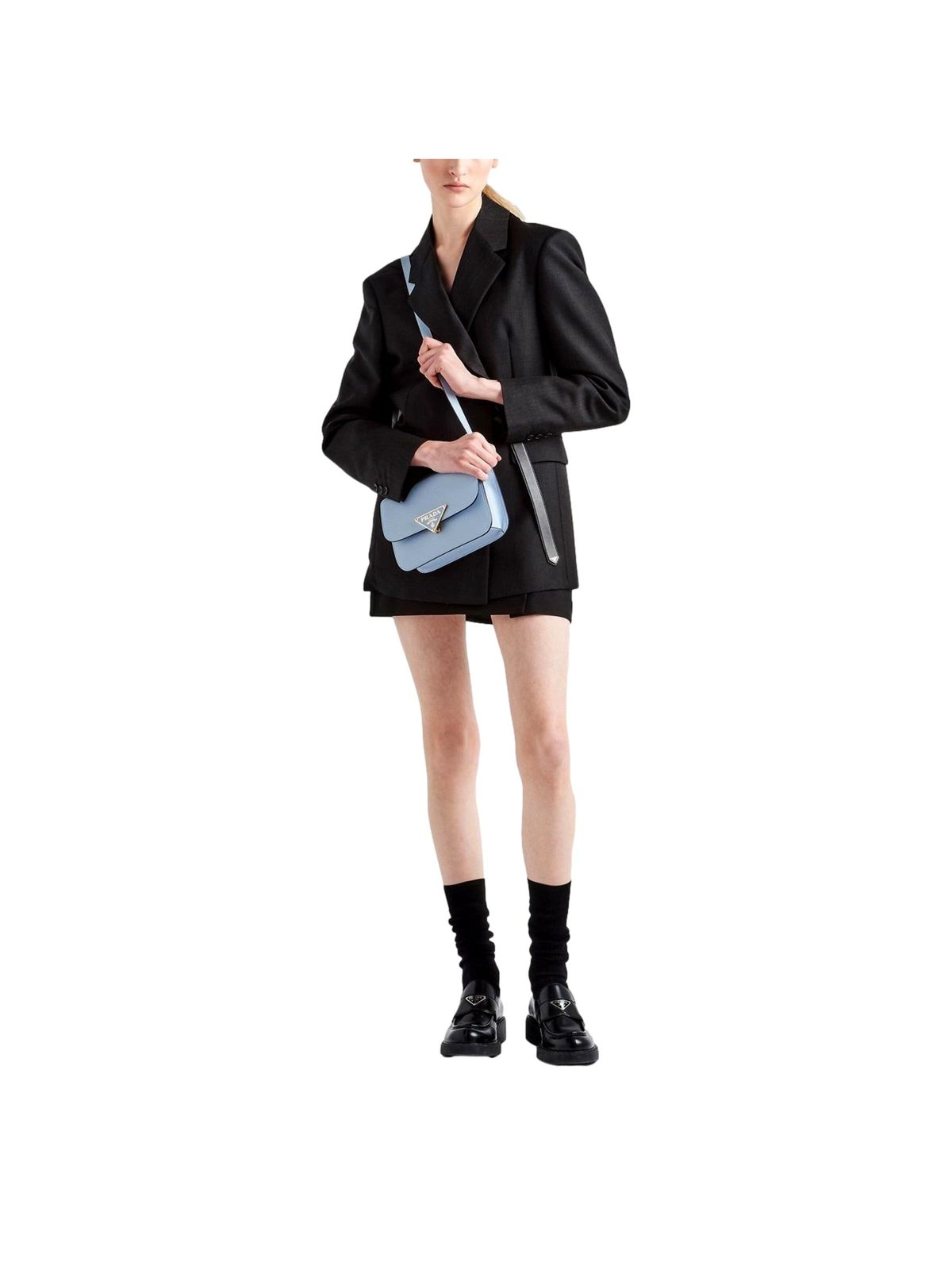 Prada Embleme Triangle Logo Saffiano Leather Crossbody Bag Celeste Blue