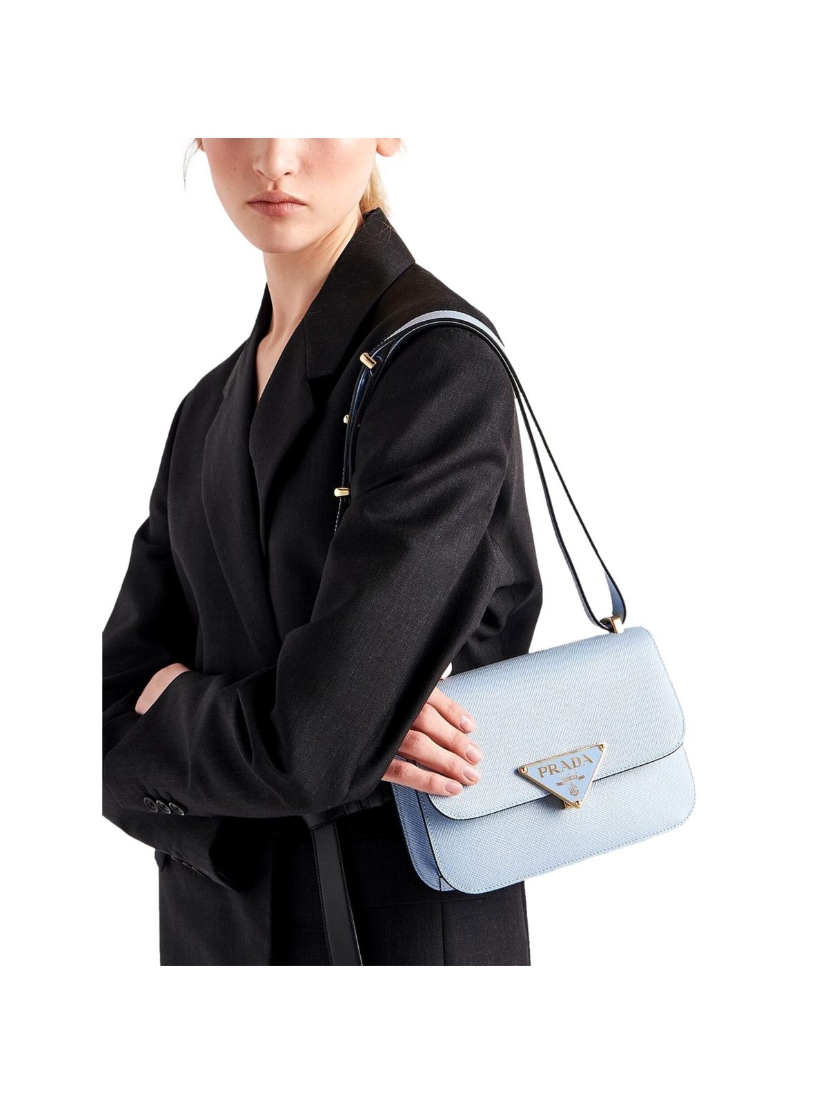 Prada Embleme Triangle Logo Saffiano Leather Crossbody Bag Celeste Blue