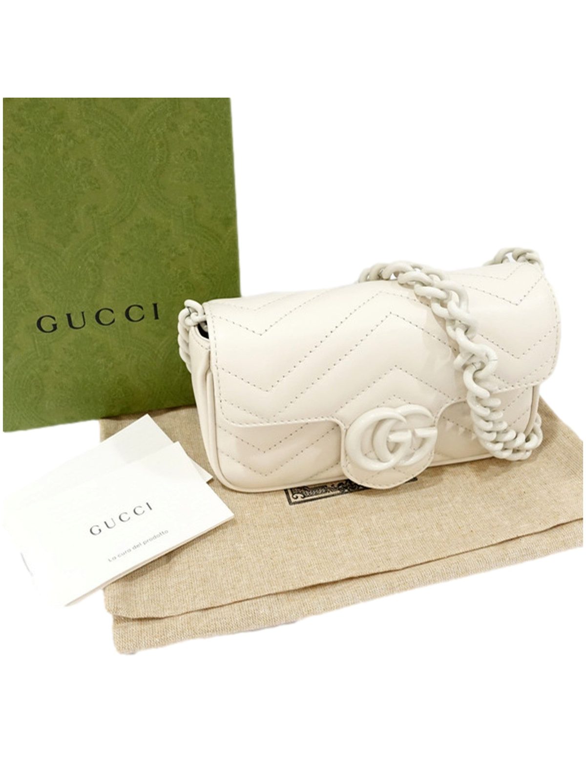 Gucci GG Marmont Mini Belt Bag White Quilted Leather Monochrome Size 80