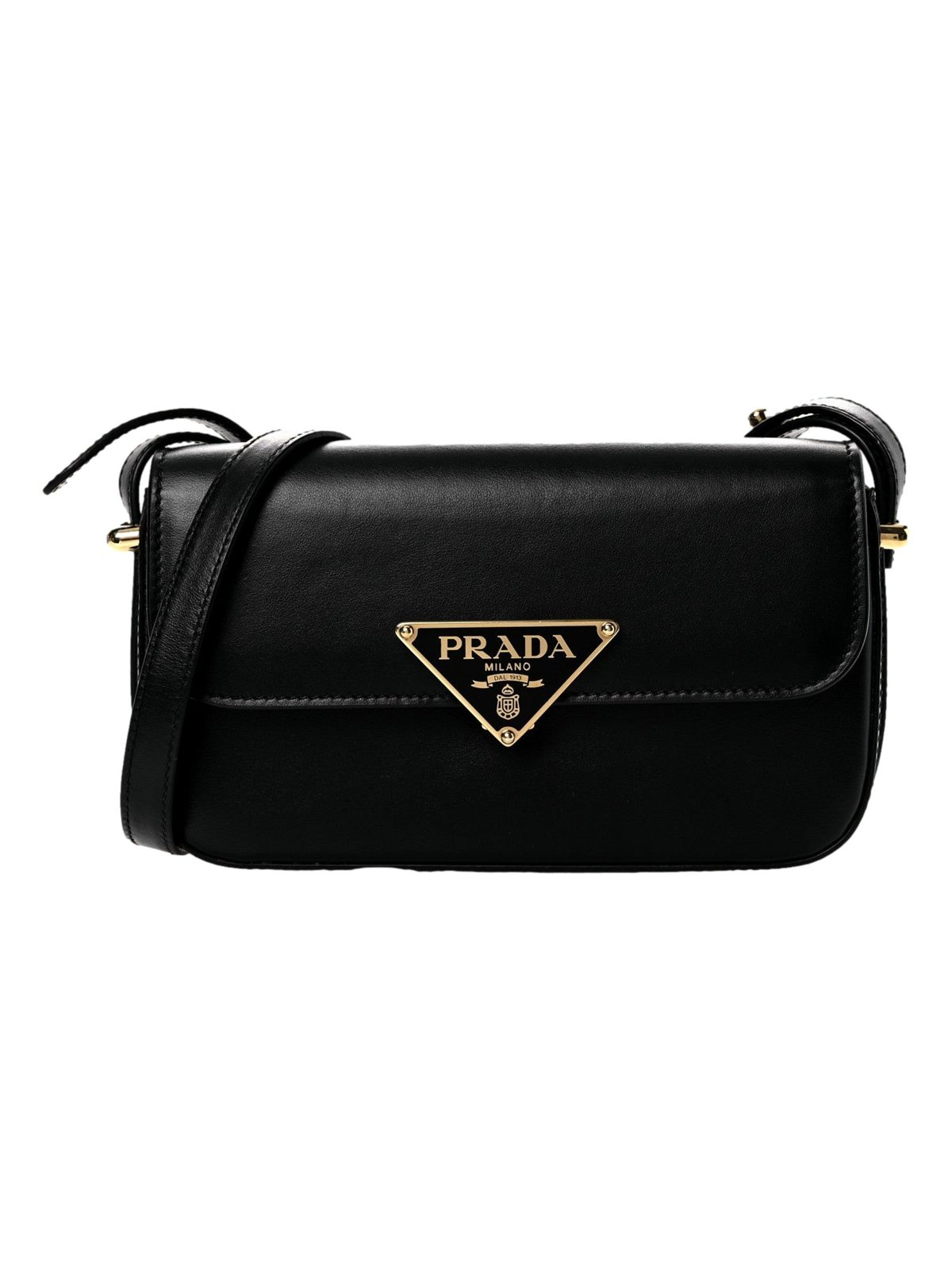 Prada Embleme Triangle Logo Soft Calfskin Crossbody Bag Black